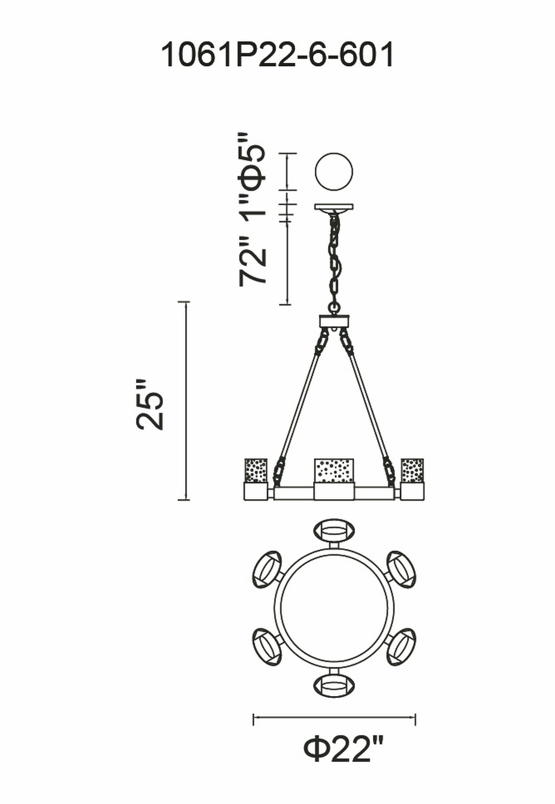 CWI Lighting Emmanuella 6 Light Chandelier With Chrome Finish Model: 1061P22-6-601 Line Drawing