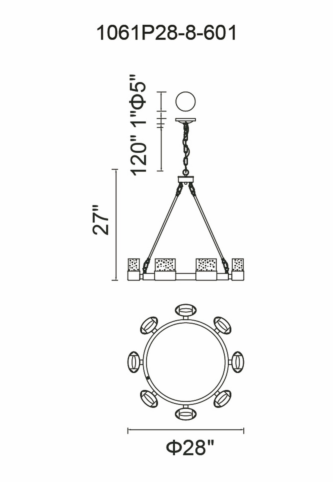 CWI Lighting Emmanuella 8 Light Chandelier With Chrome Finish Model: 1061P28-8-601 Line Drawing