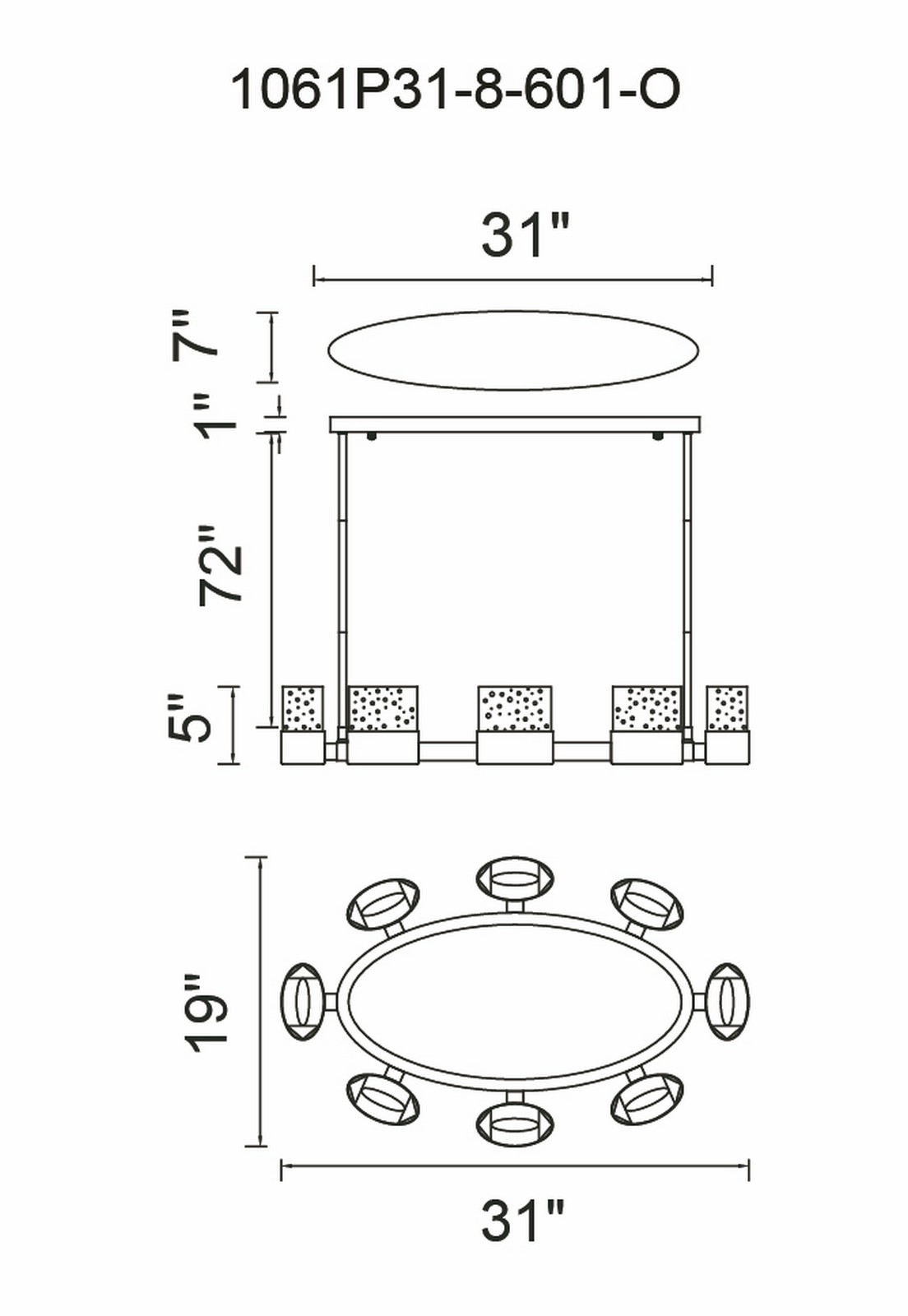 CWI Lighting Emmanuella 8 Light Chandelier With Chrome Finish Model: 1061P31-8-601-O Line Drawing