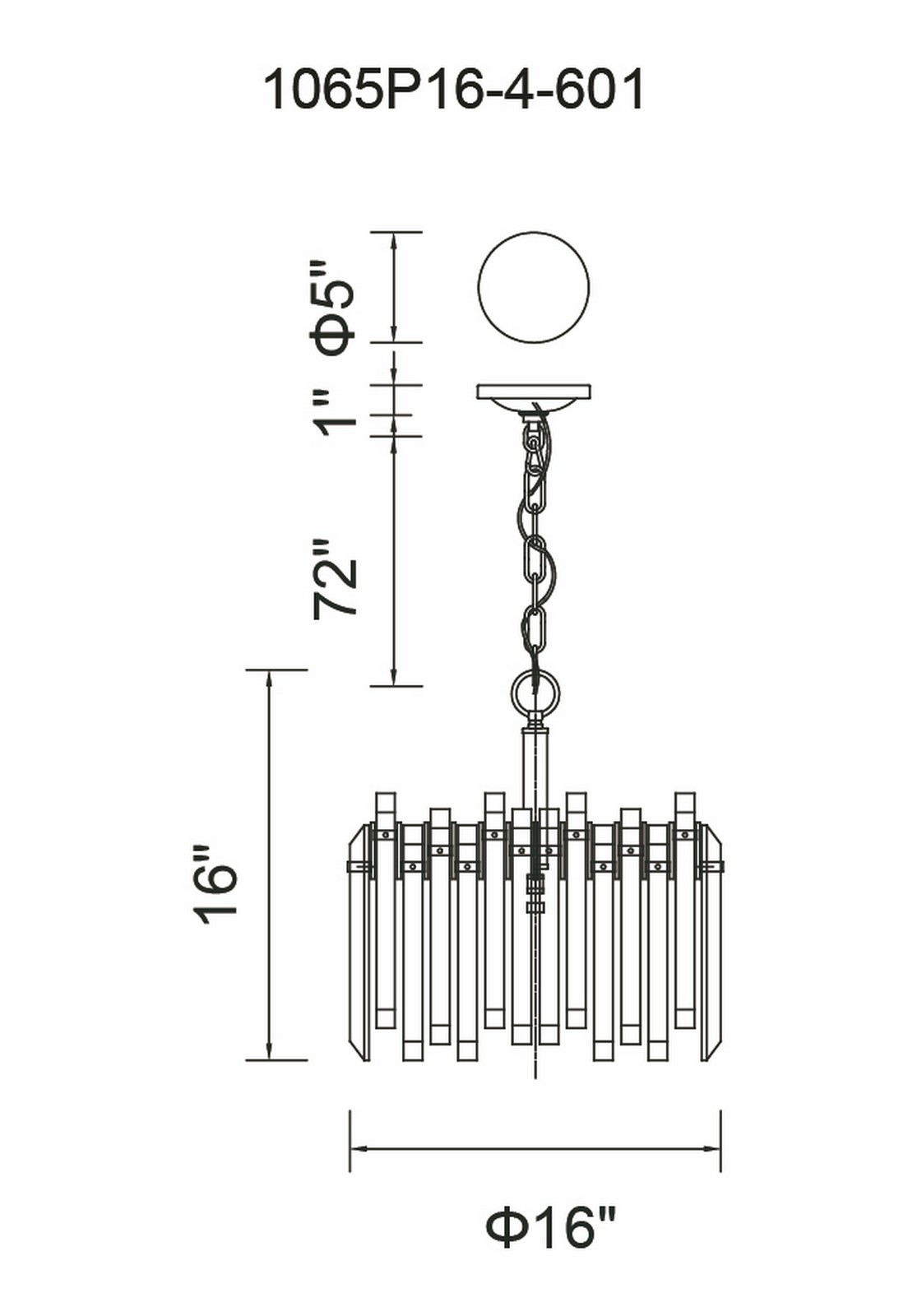 CWI Lighting Henrietta 4 Light Chandelier With Chrome Finish Model: 1065P16-4-601 Line Drawing