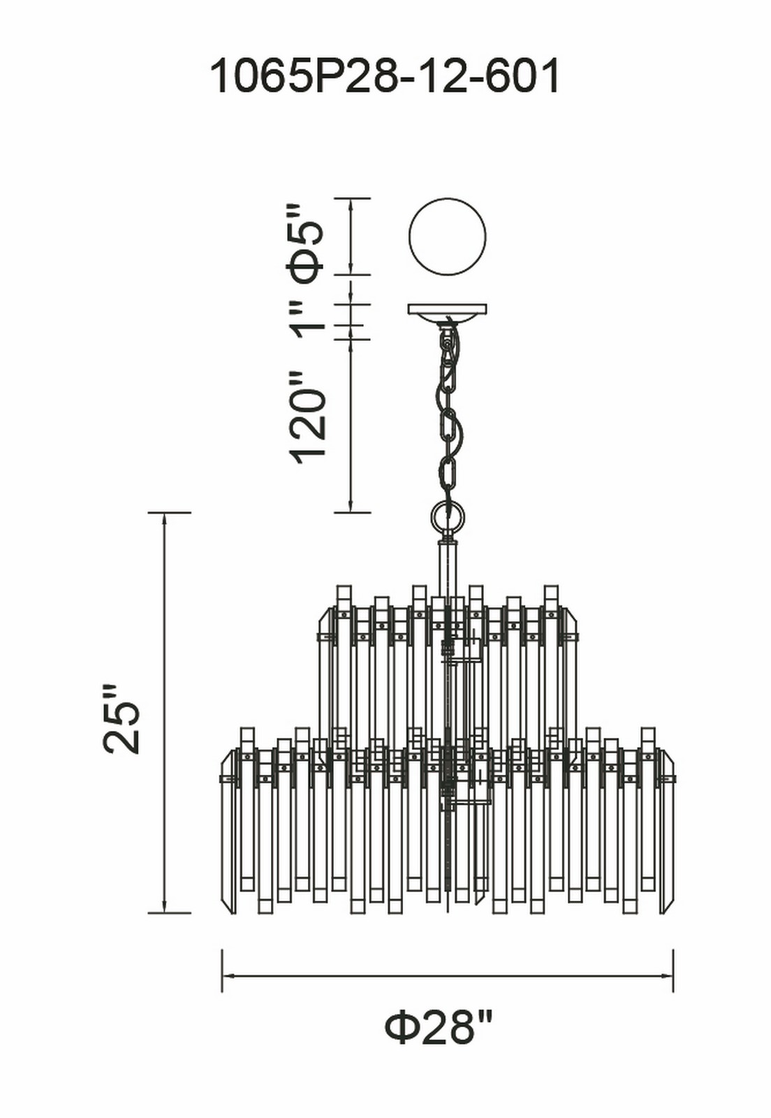 CWI Lighting Henrietta 12 Light Chandelier With Chrome Finish Model: 1065P28-12-601 Line Drawing