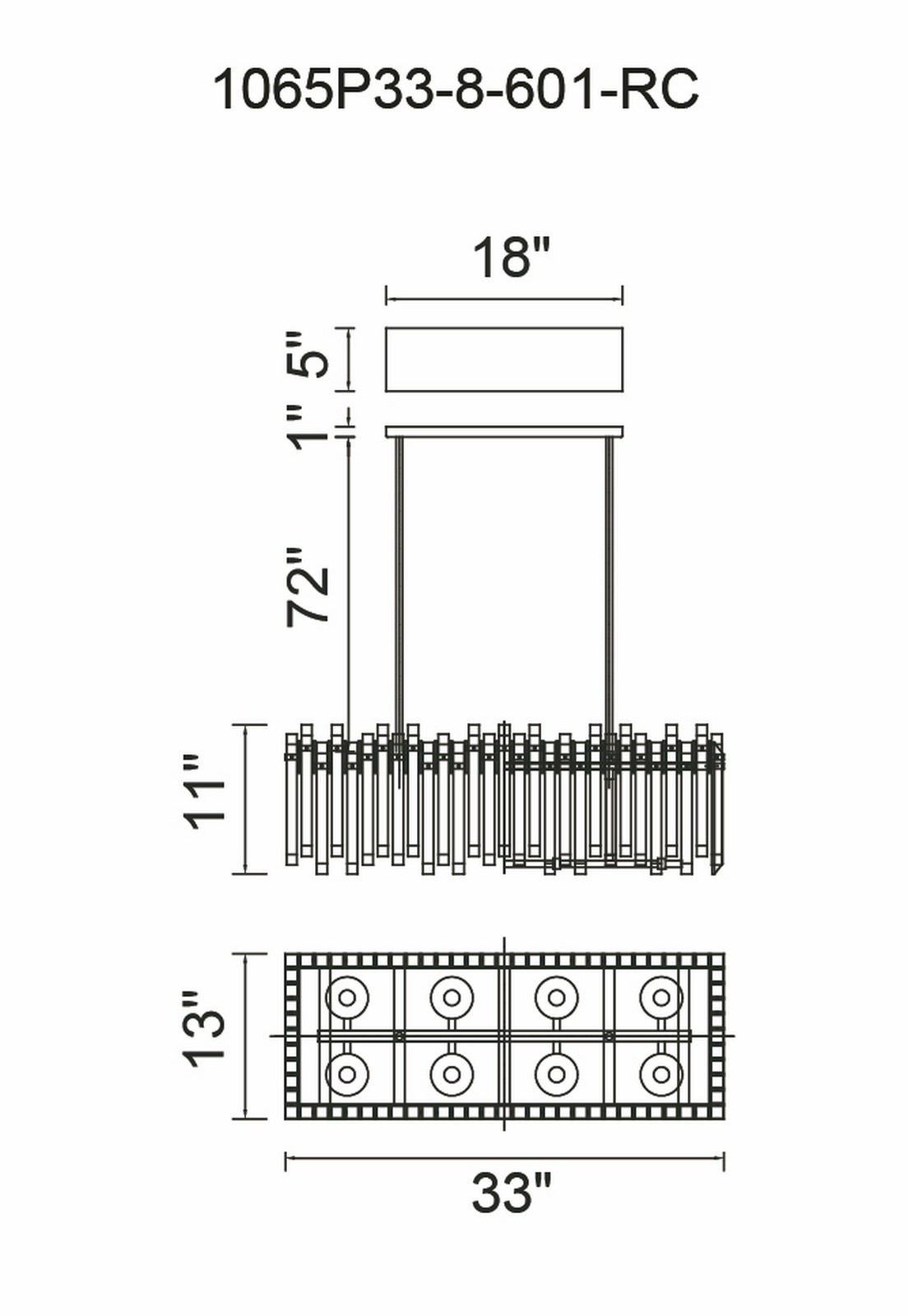 CWI Lighting Henrietta 8 Light Chandelier With Chrome Finish Model: 1065P33-8-601-RC Line Drawing