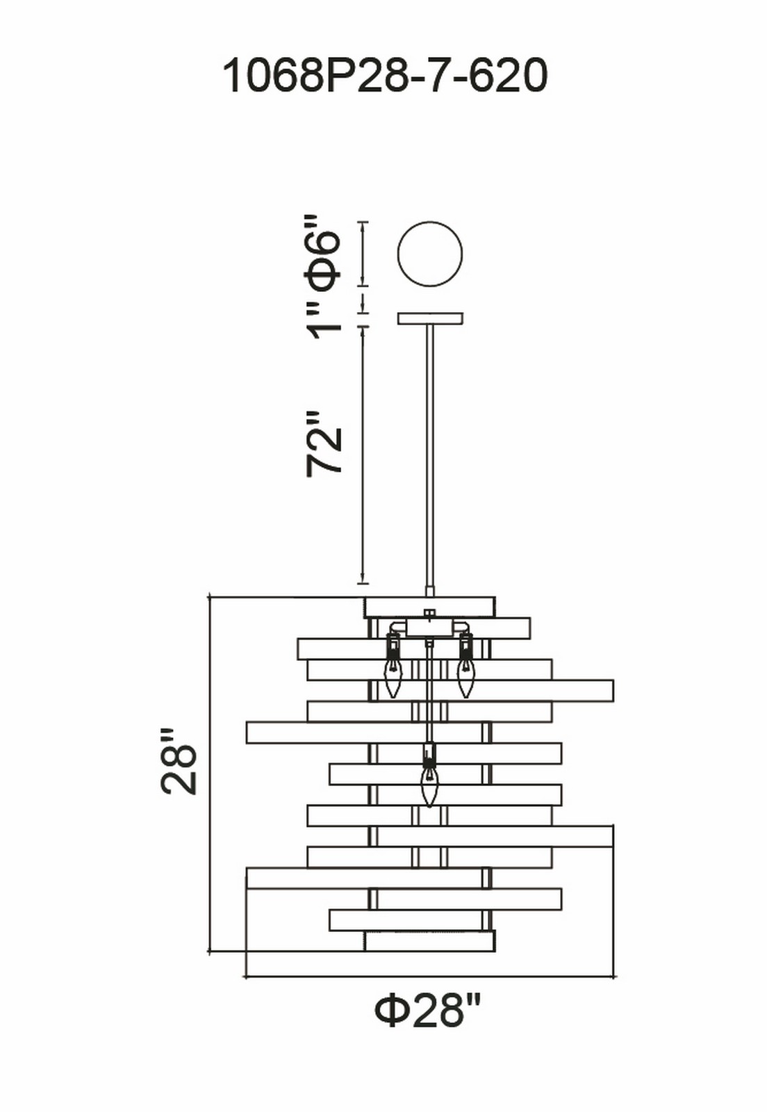 CWI Lighting Elizabetta 7 Light Chandelier With Gold Leaf Finish Model: 1068P28-7-620 Line Drawing