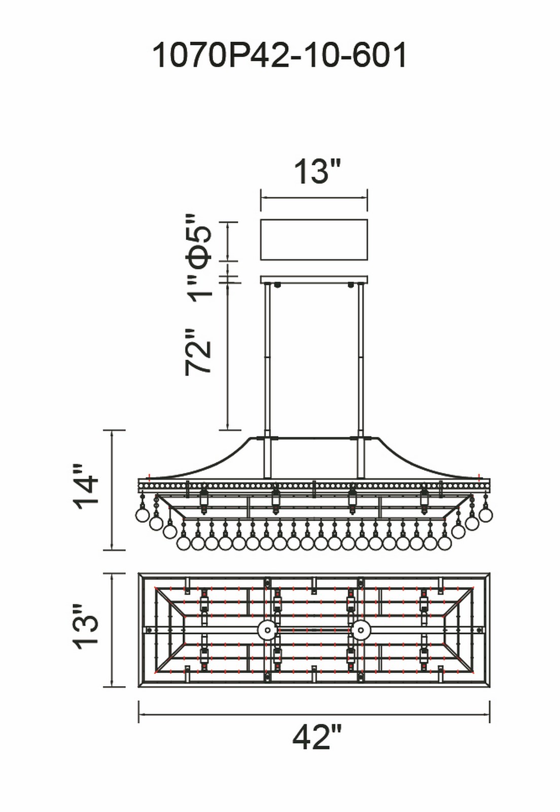 CWI Lighting Seraphina 10 Light Chandelier With Chrome Finish Model: 1070P42-10-601 Line Drawing
