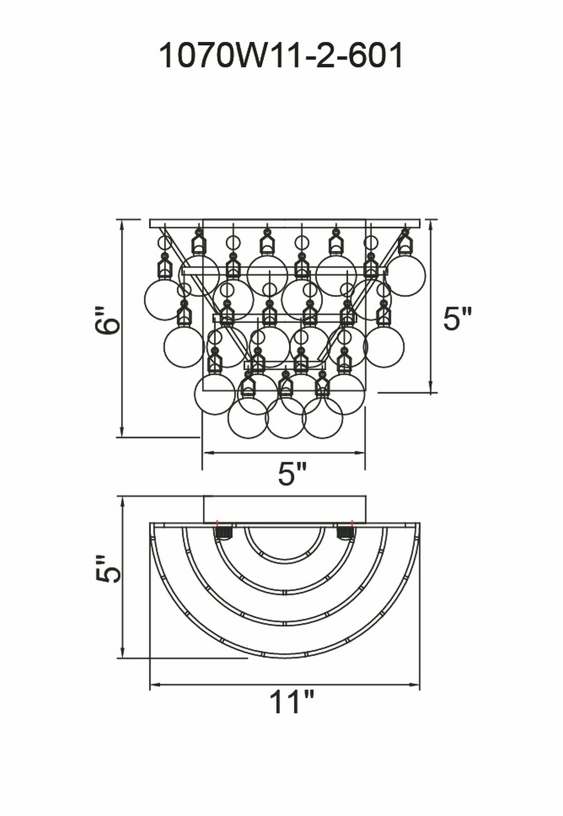 CWI Lighting Seraphina 2 Light Wall Sconce With Chrome Finish Model: 1070W11-2-601 Line Drawing