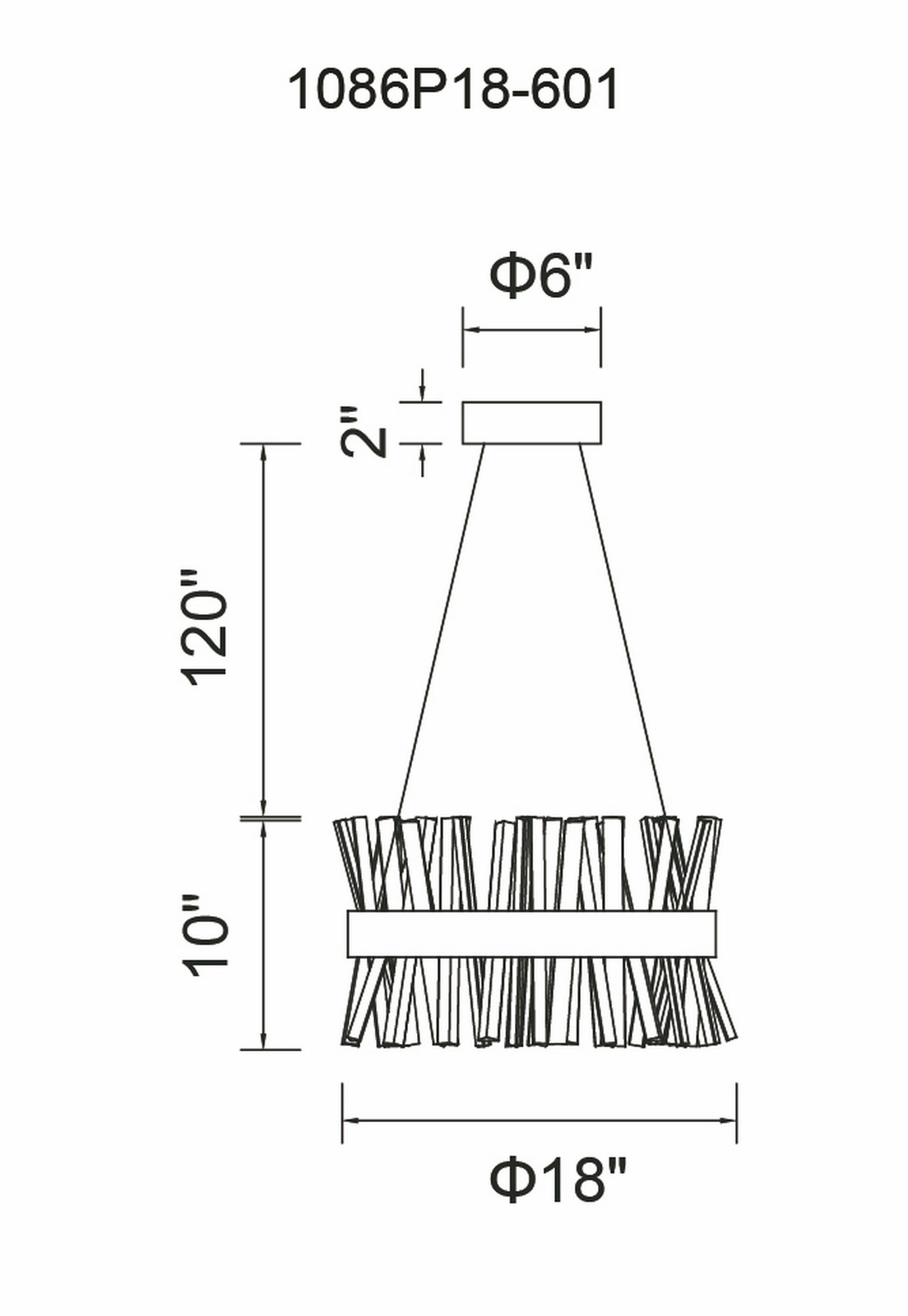 CWI Lighting Faye LED Chandelier With Chrome Finish Model: 1086P18-601 Line Drawing