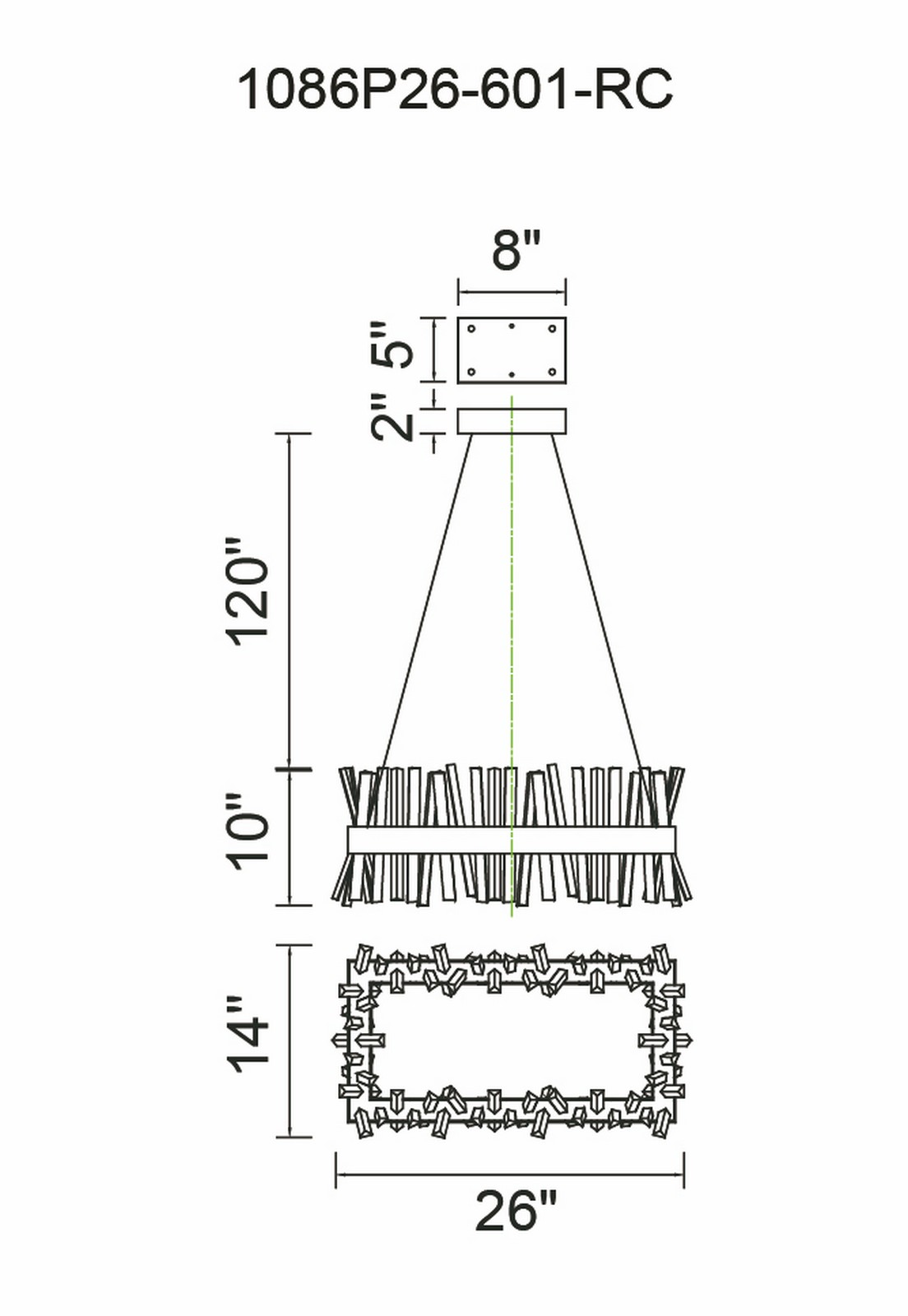 CWI Lighting Faye LED Chandelier With Chrome Finish Model: 1086P26-601-RC Line Drawing