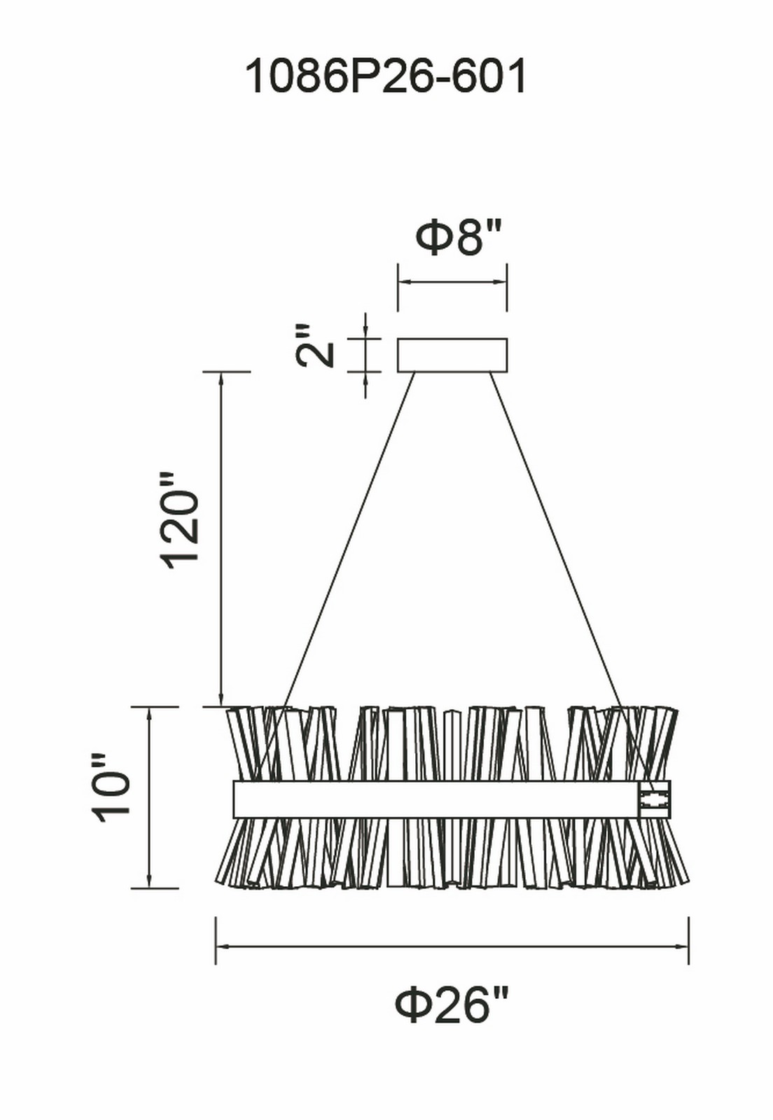 CWI Lighting Faye LED Chandelier With Chrome Finish Model: 1086P26-601 Line Drawing