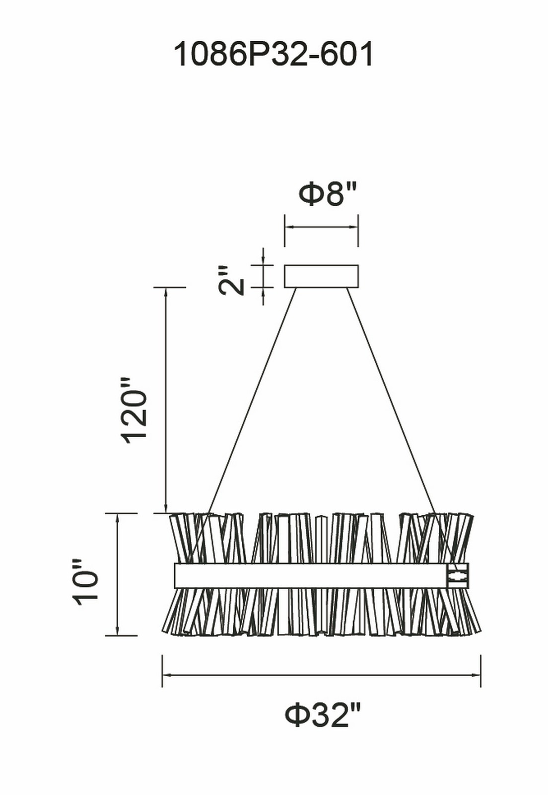 CWI Lighting Faye LED Chandelier With Chrome Finish Model: 1086P32-601 Line Drawing