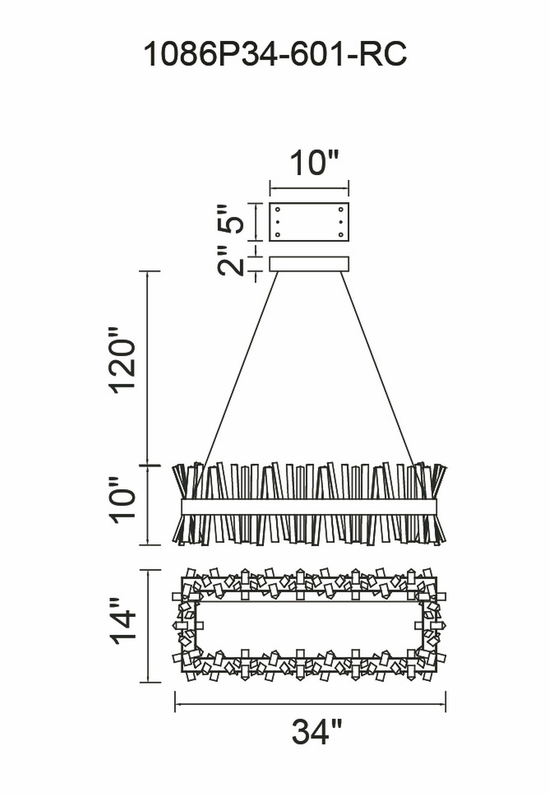 CWI Lighting Faye LED Chandelier With Chrome Finish Model: 1086P34-601-RC Line Drawing