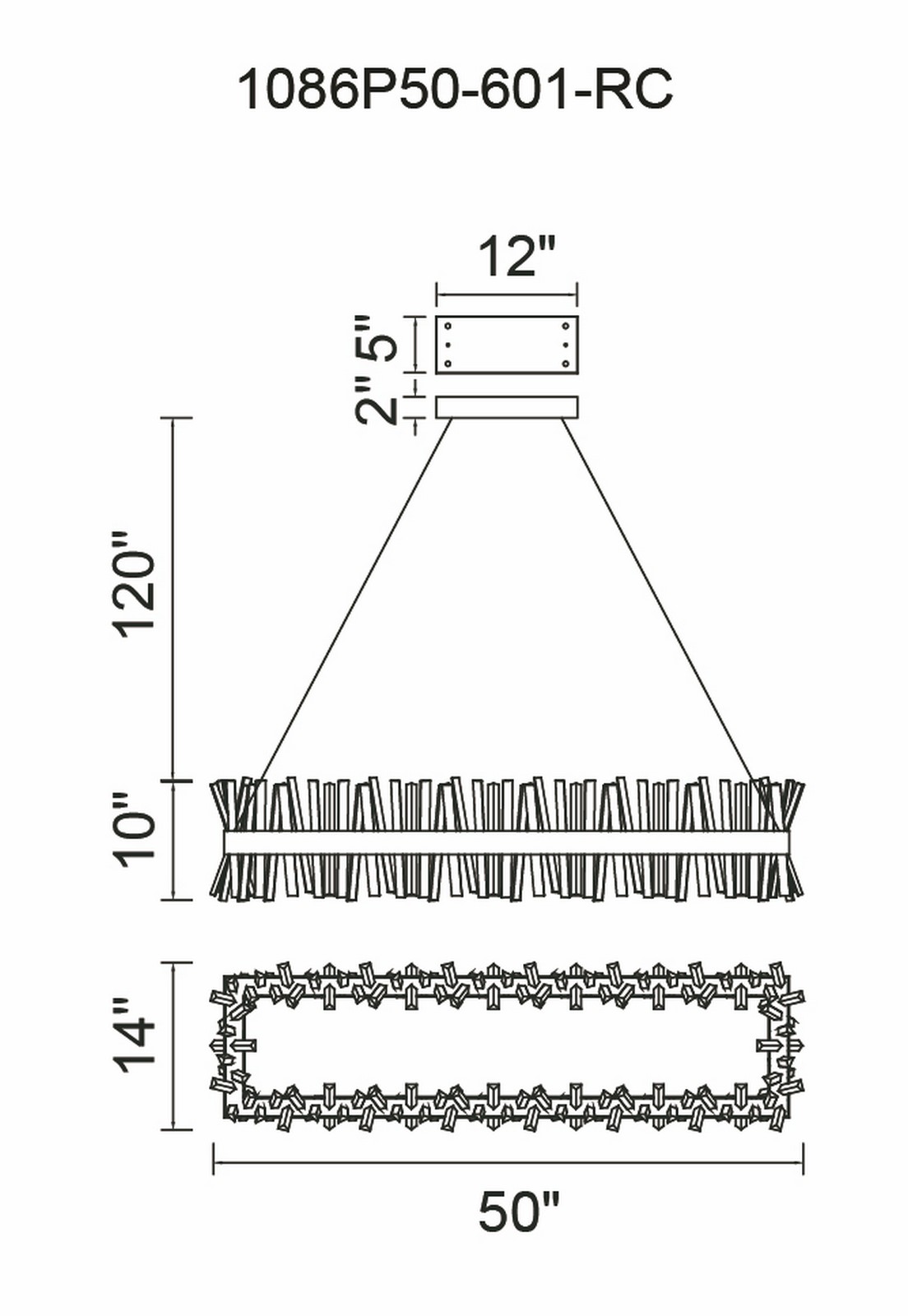 CWI Lighting Faye LED Chandelier With Chrome Finish Model: 1086P50-601-RC Line Drawing