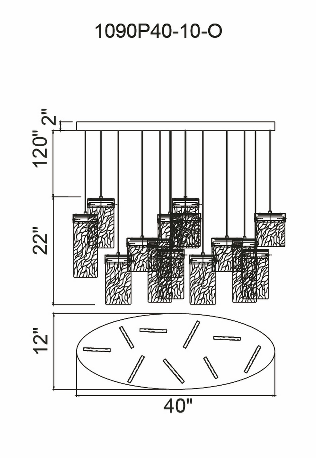 CWI Lighting Carolina LED Chandelier With Pewter Finish Model: 1090P40-10-269-O Line Drawing