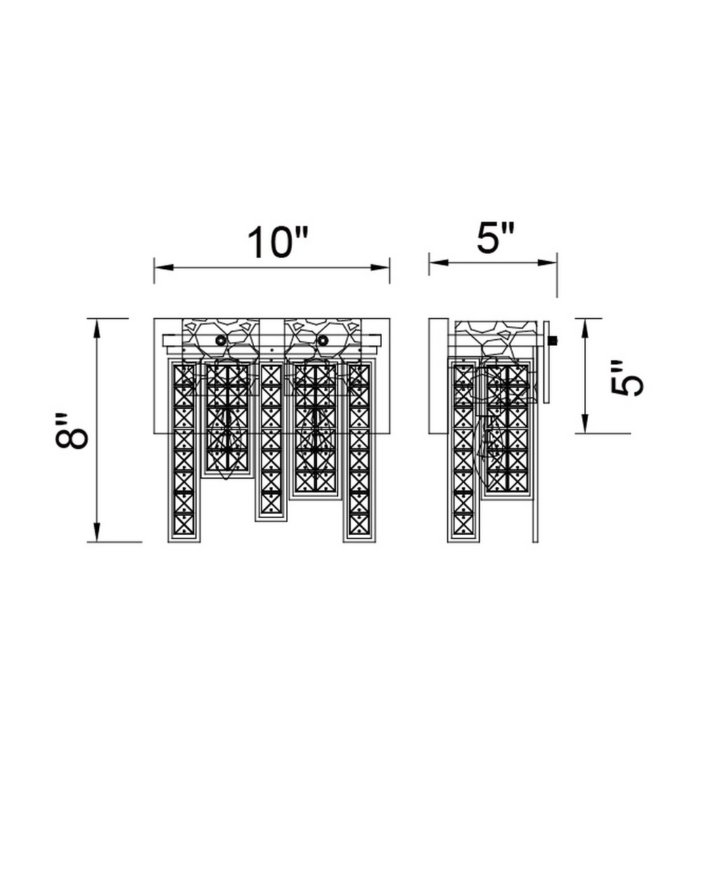 CWI Lighting Glacier 1 Light Wall Light With Polished Nickel Model: 1099W8-1-613 Line Drawing