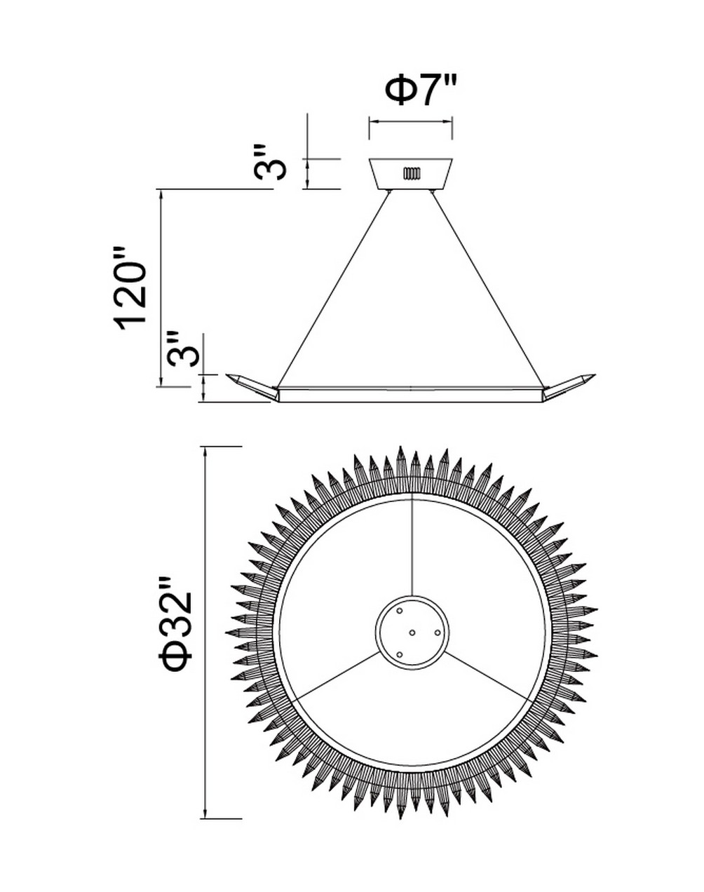 CWI Lighting Arctic Queen LED Up Chandelier With Polished Nickel Finish Model: 1108P32-613 Line Drawing