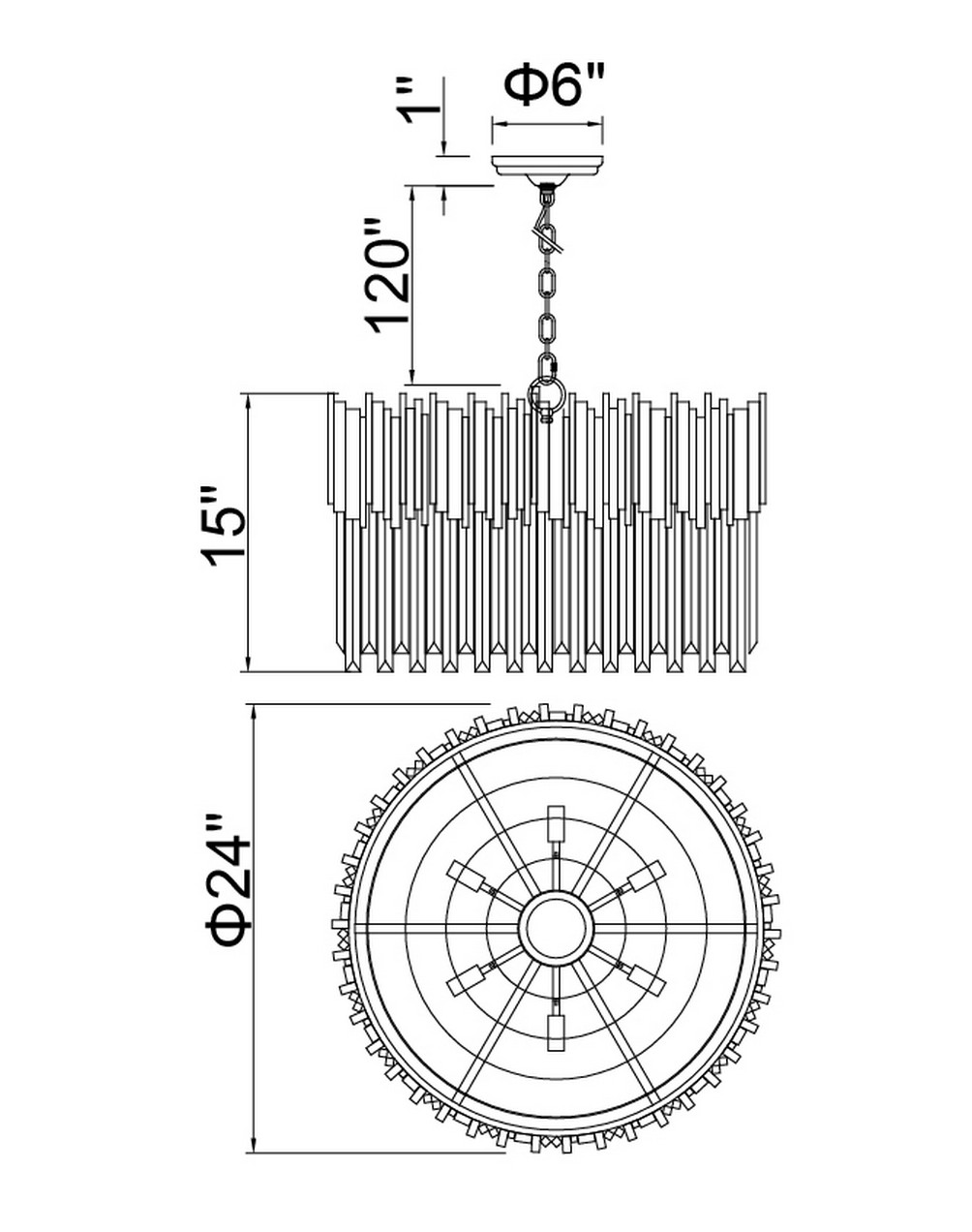 CWI Lighting Deco 7 Light Down Chandelier With Medallion Gold Model: 1112P24-7-169 Line Drawing