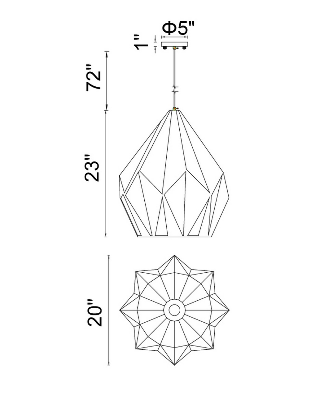 CWI Lighting Oxide 1 Light Down Pendant With Black+copper Finish Model: 1114P20-1-271 Line Drawing
