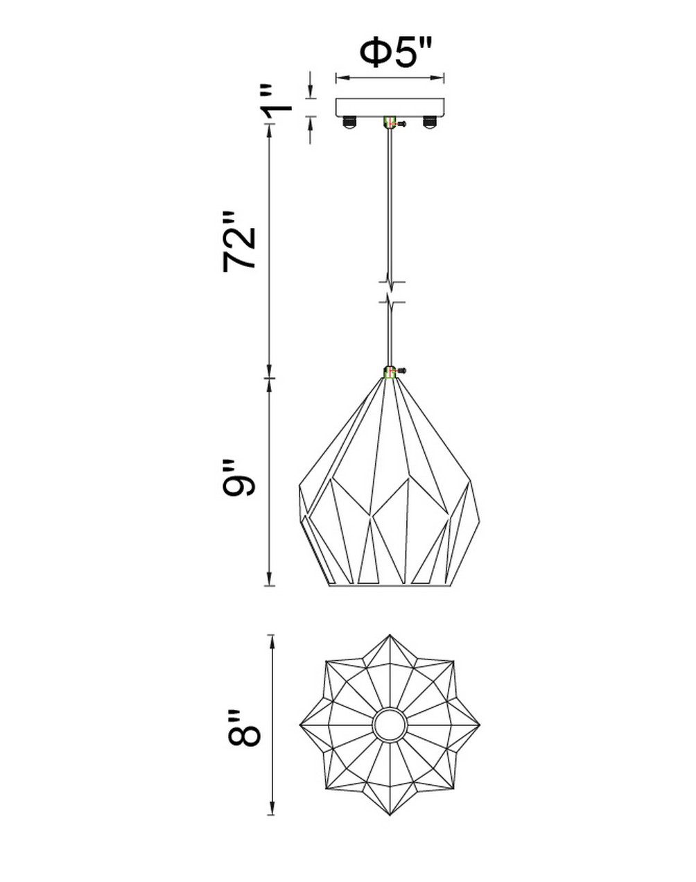CWI Lighting Oxide 1 Light Down Mini Pendant With Black+copper Model: 1114P8-1-271 Line Drawing