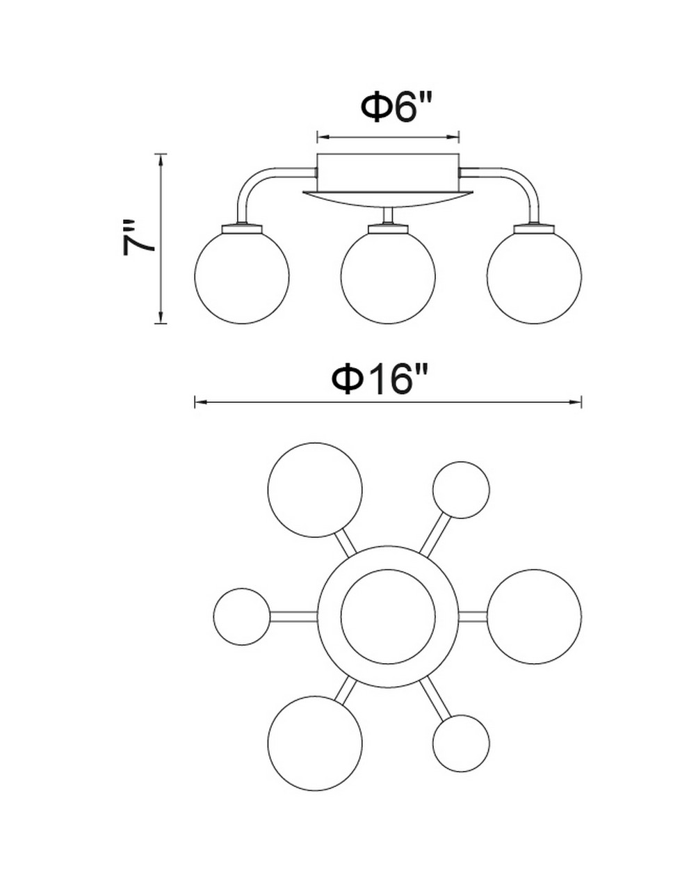 CWI Lighting Element 4 Light Flush Mount With Polished Nickel Model: 1125C16-4-613 Line Drawing