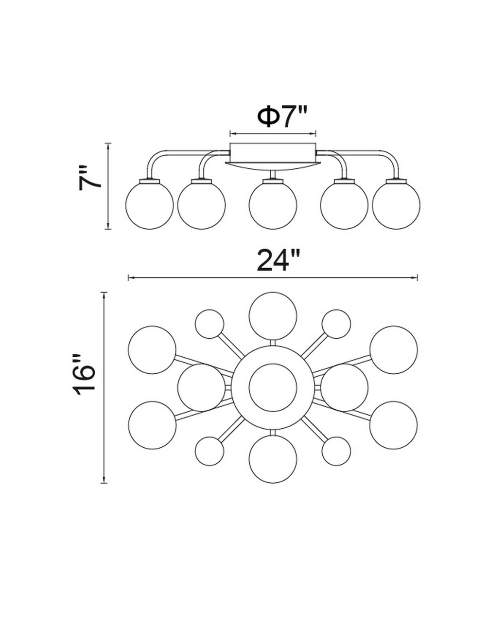CWI Lighting Element 9 Light Flush Mount With Polished Nickel Model: 1125C24-9-613 Line Drawing
