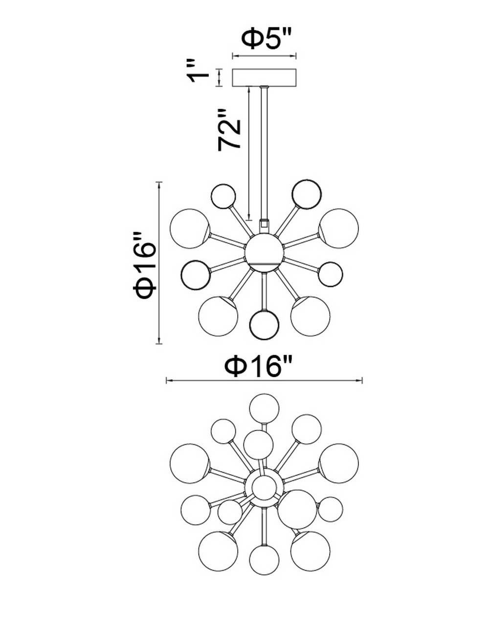 CWI Lighting Element 8 Light Chandelier With Sun Gold Finish Model: 1125P16-8-268 Line Drawing
