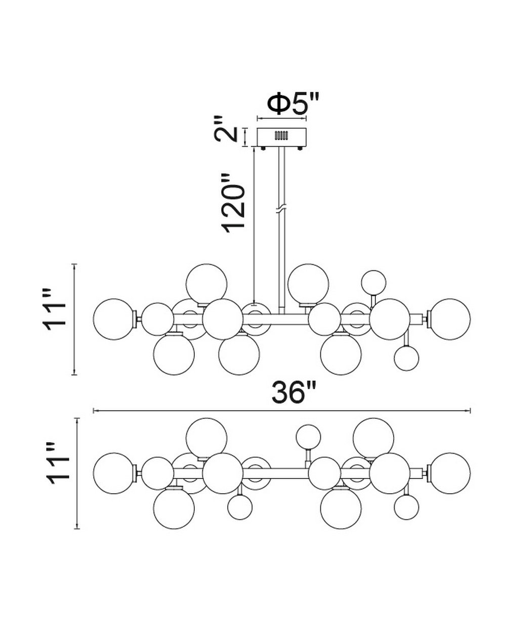 CWI Lighting Element 10 Light Chandelier With Sun Gold Finish Model: 1125P36-10-268 Line Drawing