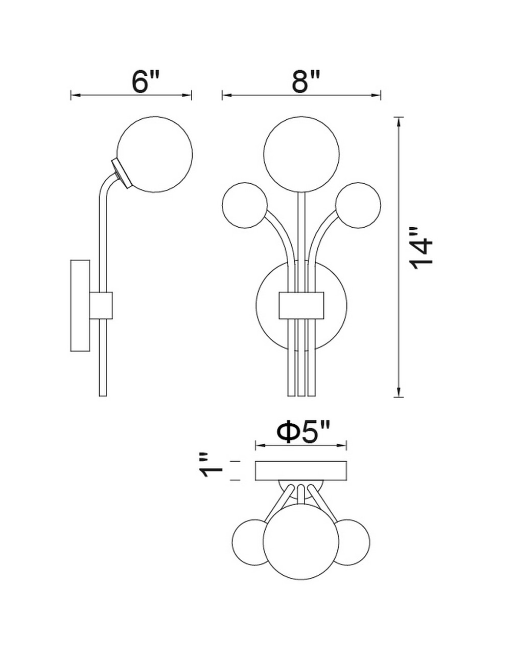 CWI Lighting Element 1 Light Wall Light With Polished Nickel Model: 1125W8-1-613 Line Drawing
