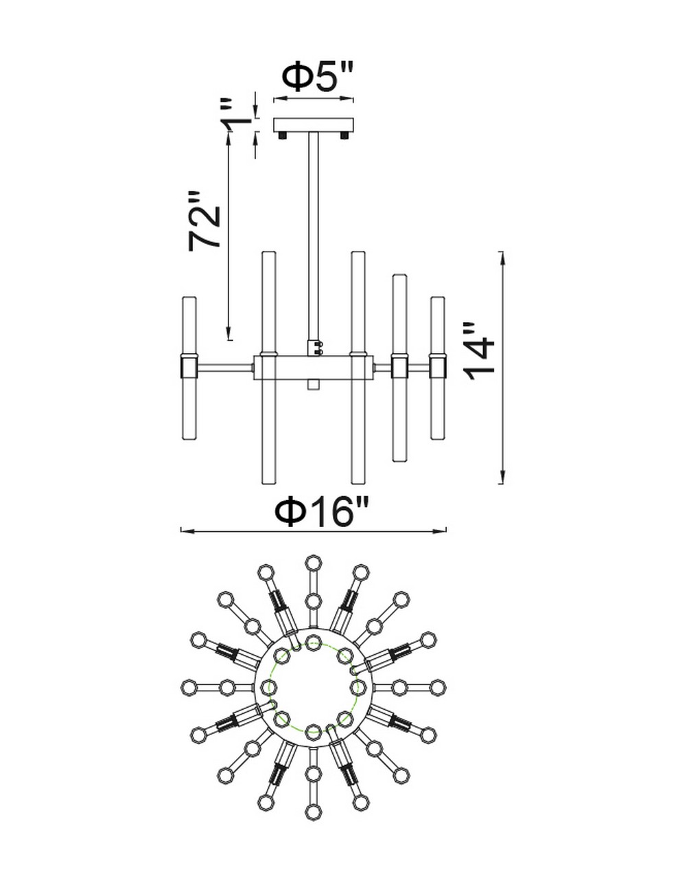 CWI Lighting Miroir 8 Light Chandelier With Polished Nickel Model: 1137P16-8-613 Line Drawing