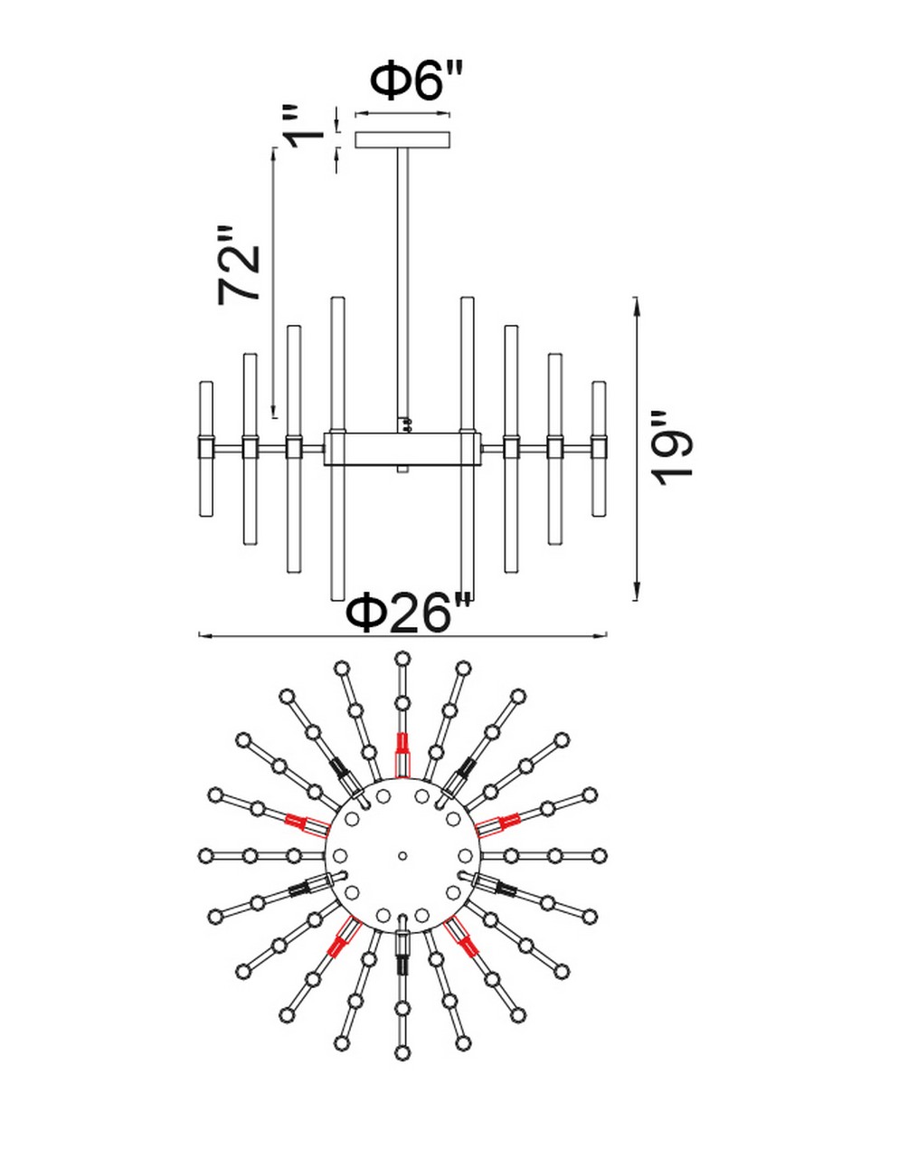 CWI Lighting Miroir 10 Light Chandelier With Polished Nickel Model: 1137P26-10-613 Line Drawing