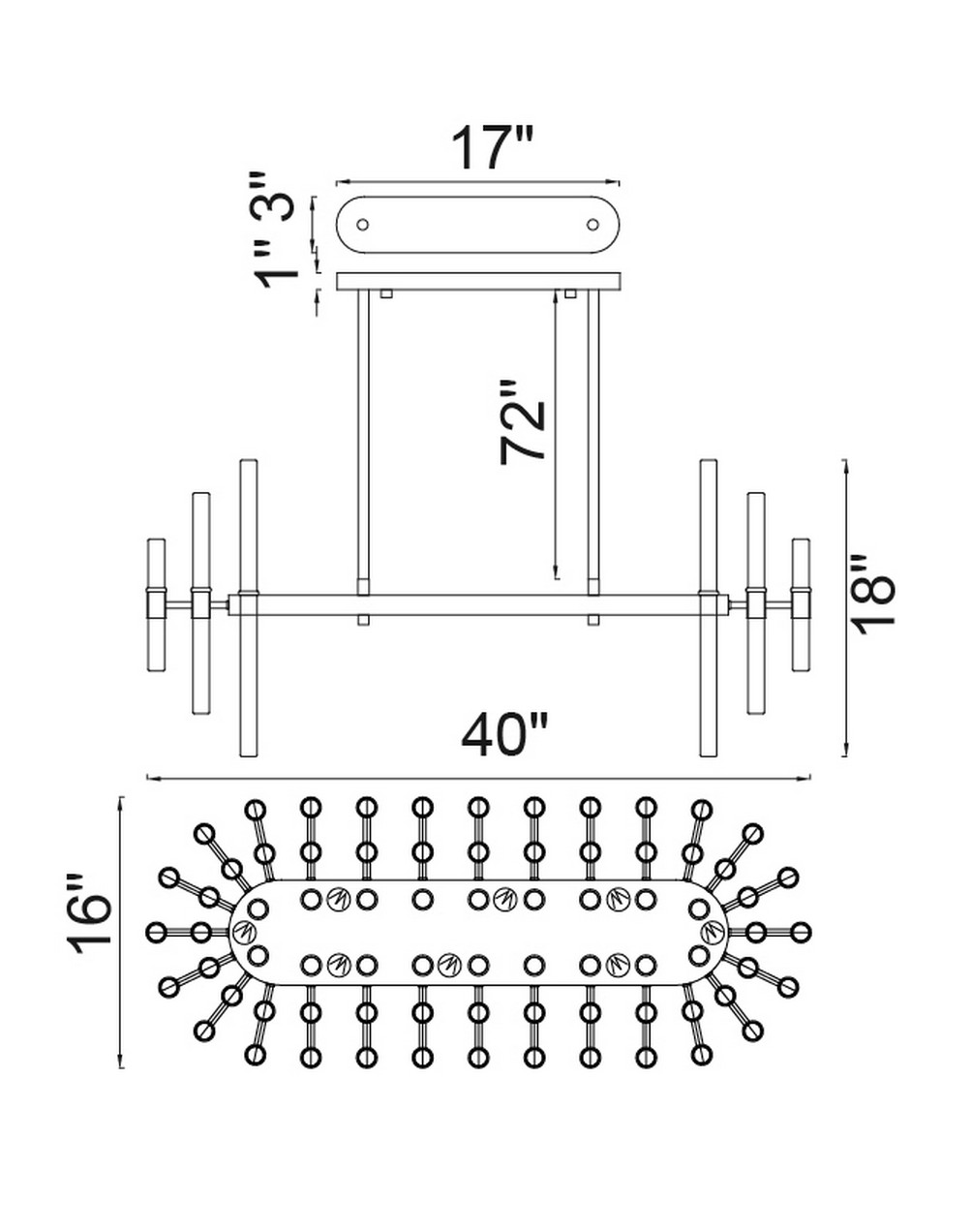 CWI Lighting Miroir 16 Light Pool Table Light With Polished Model: 1137P40-16-613 Line Drawing