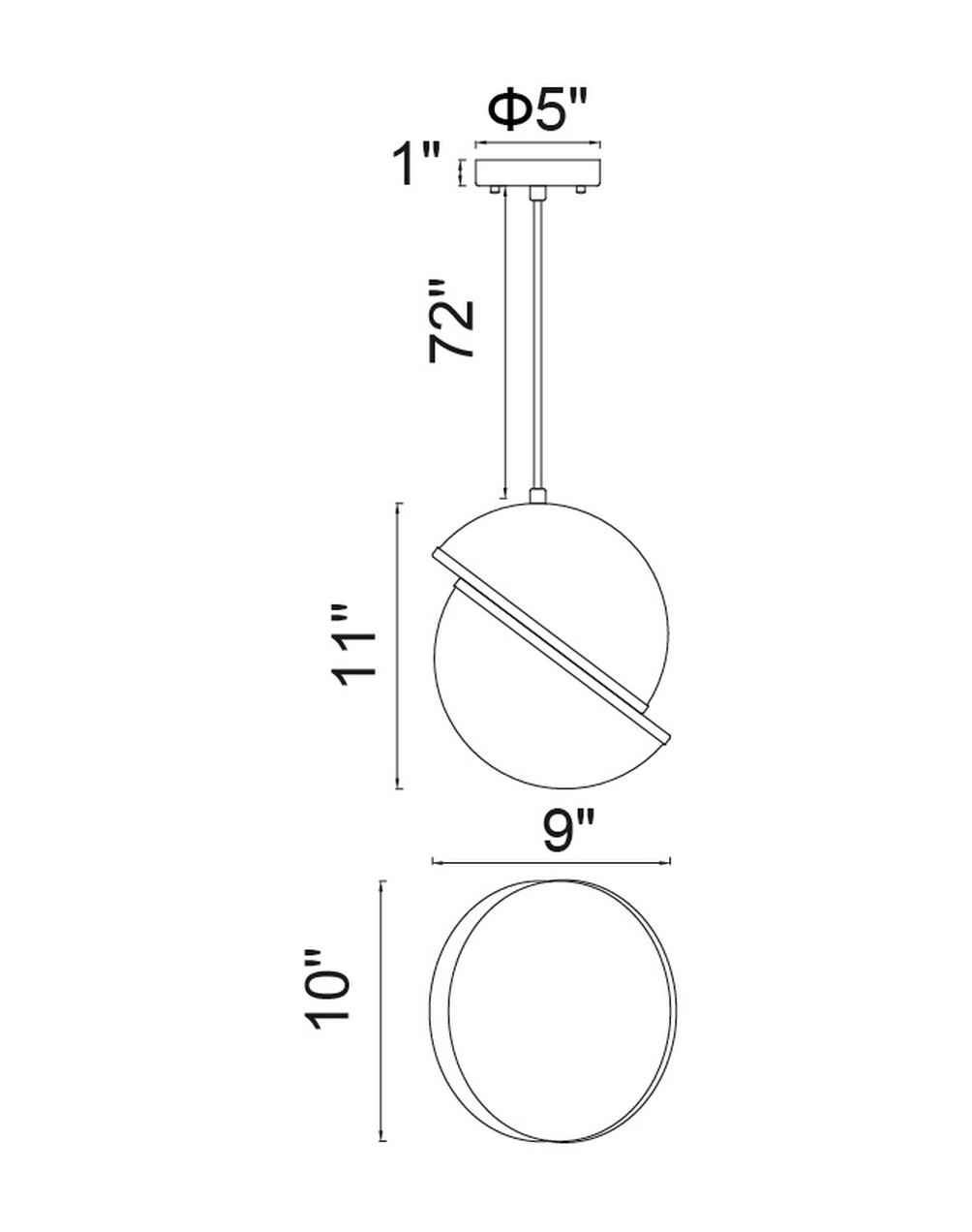 CWI Lighting Gemini 1 Light Mini Pendant With Brass Finish Model: 1148P10-1-624 Line Drawing