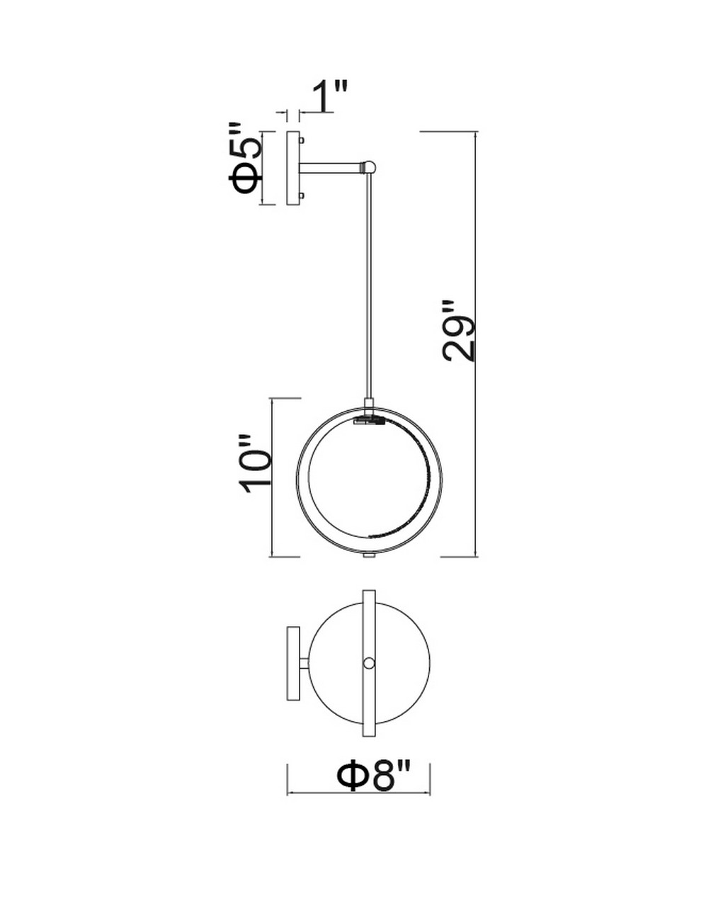 CWI Lighting Da Vinci 1 Light Wall Light With Brass Finish Model: 1153W9-1-169 Line Drawing