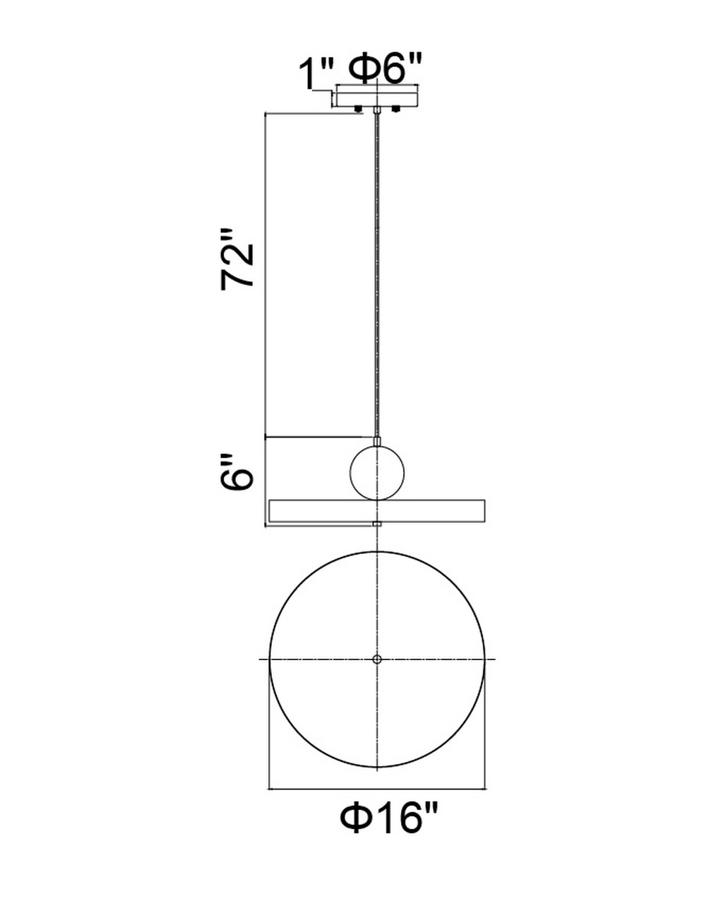 CWI Lighting Saleen LED Pendant With Brass+black Finish Model: 1156P16-625 Line Drawing