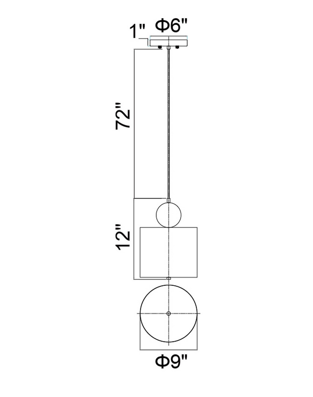 CWI Lighting Saleen LED Mini Pendant With Brass+black Finish Model: 1156P9-625 Line Drawing