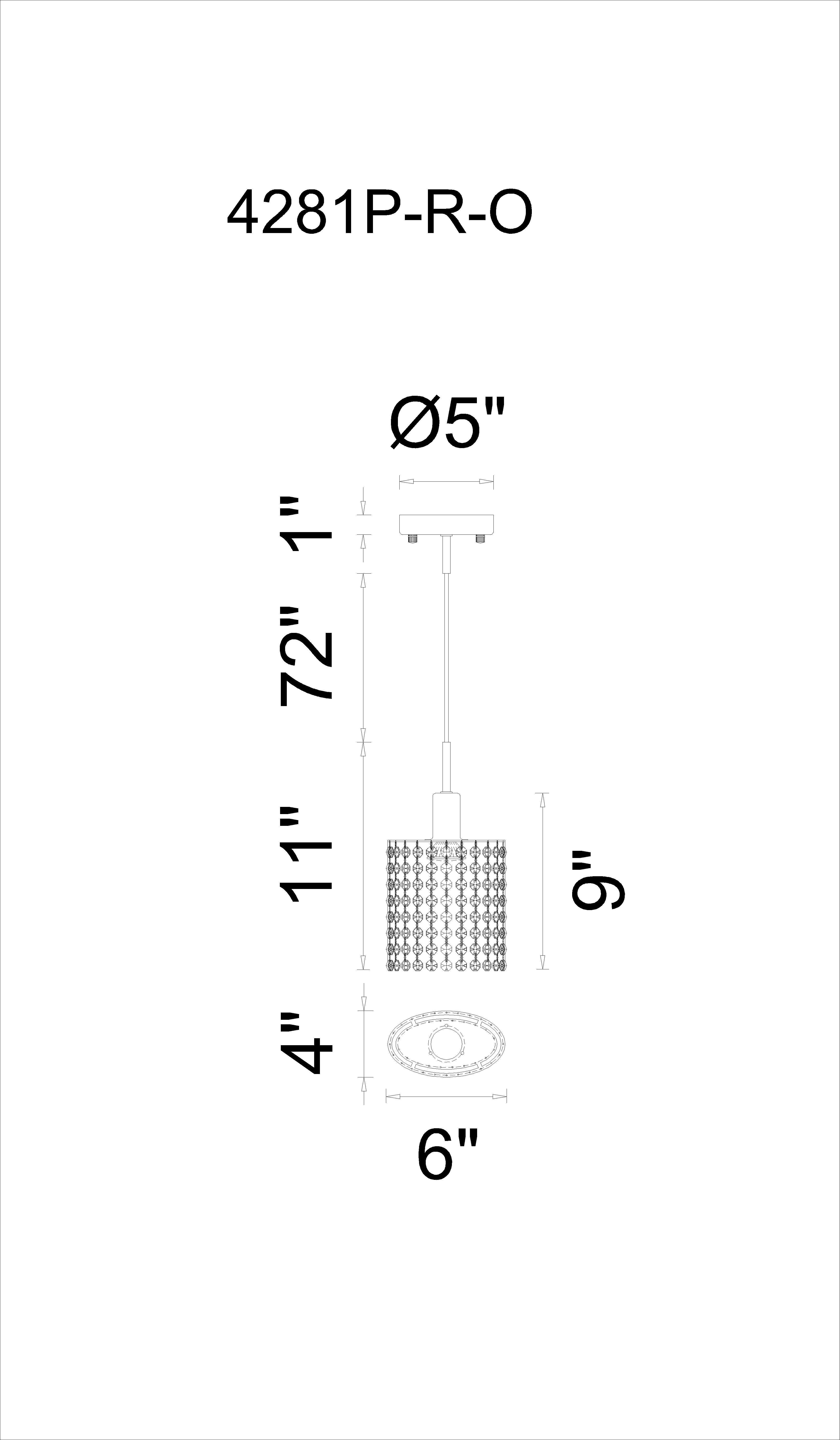 CWI Lighting Glitz 1 Light Down Mini Pendant With Chrome Finish Model: 4281P-R-O CLEAR CRYSTAL Line Drawing