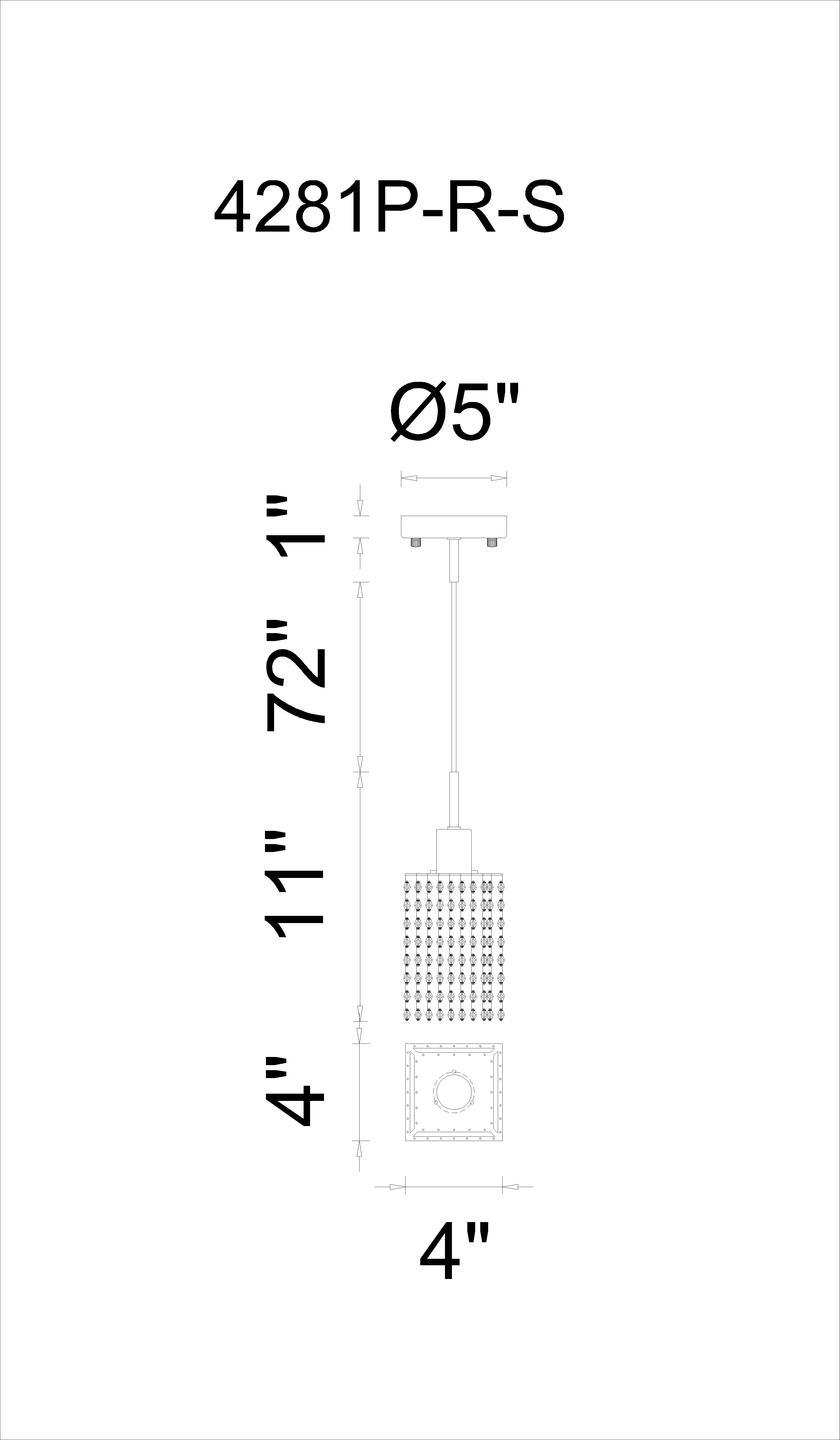 CWI Lighting Glitz 1 Light Down Mini Pendant With Chrome Finish Model: 4281P-R-S CLEAR CRYSTAL Line Drawing