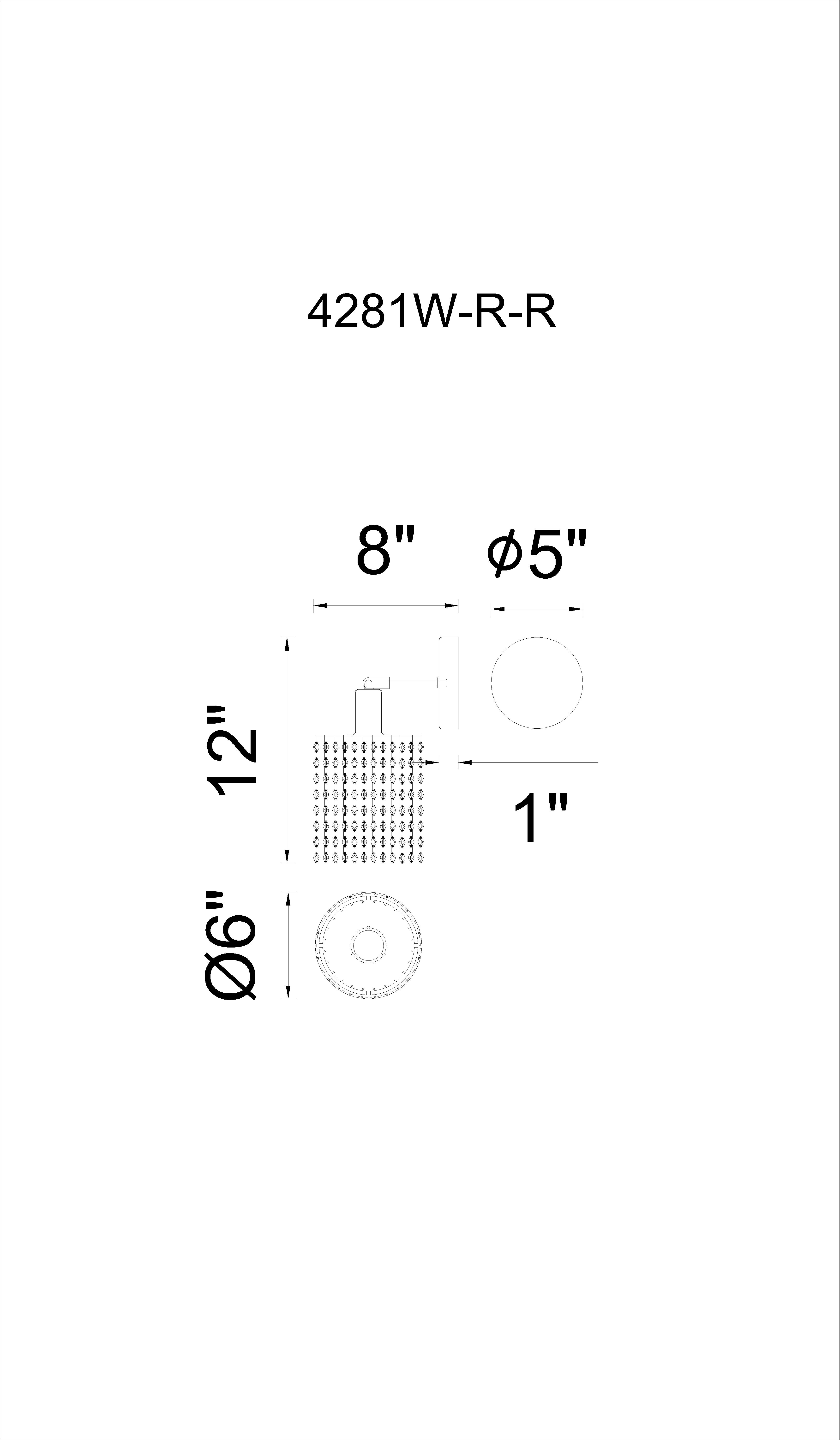 CWI Lighting Glitz 1 Light Bathroom Sconce With Chrome Finish Model: 4281W-R-R (CLEAR) Line Drawing