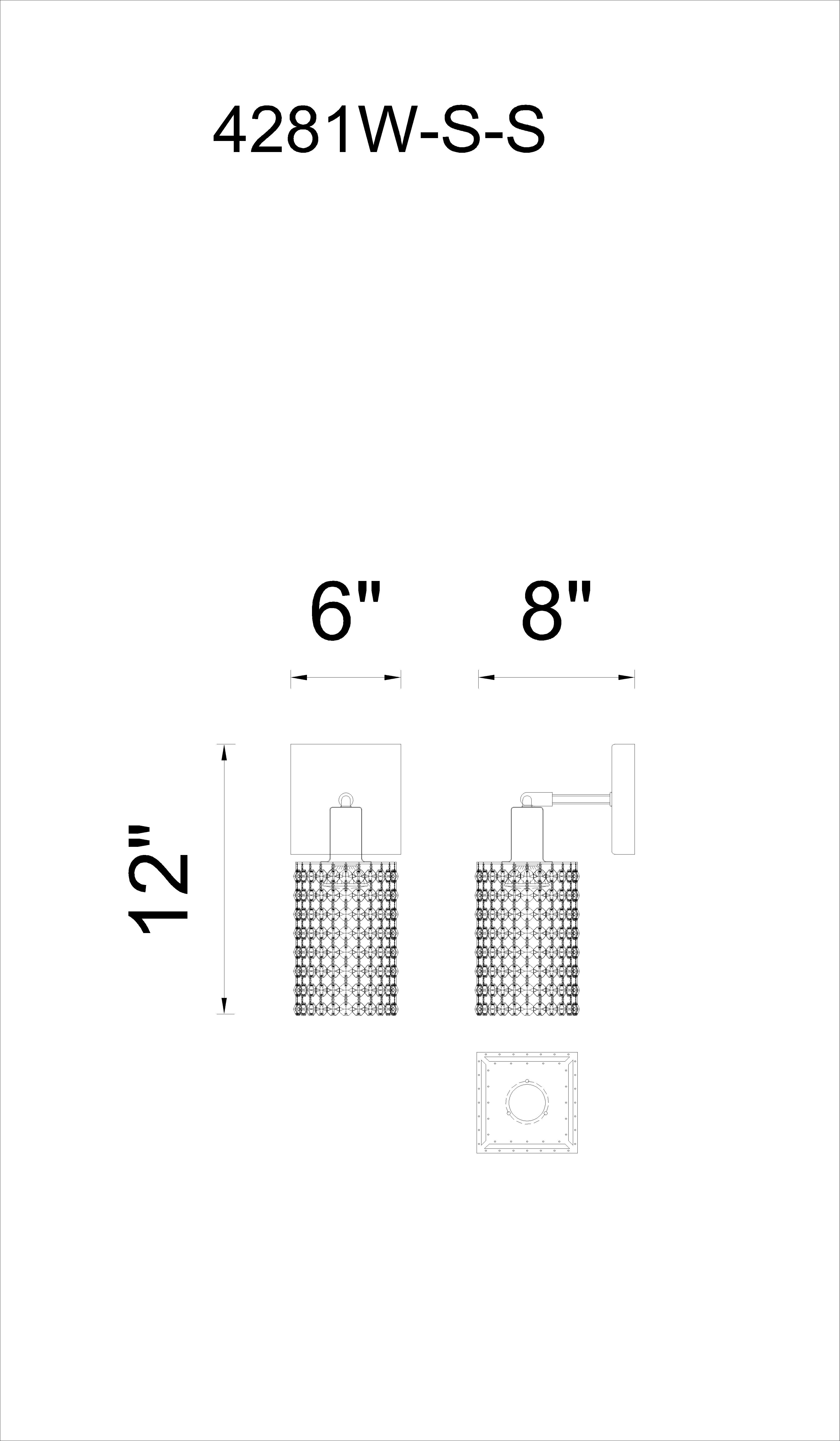 CWI Lighting Glitz 1 Light Bathroom Sconce With Chrome Finish Model: 4281W-S-S (CLEAR) Line Drawing