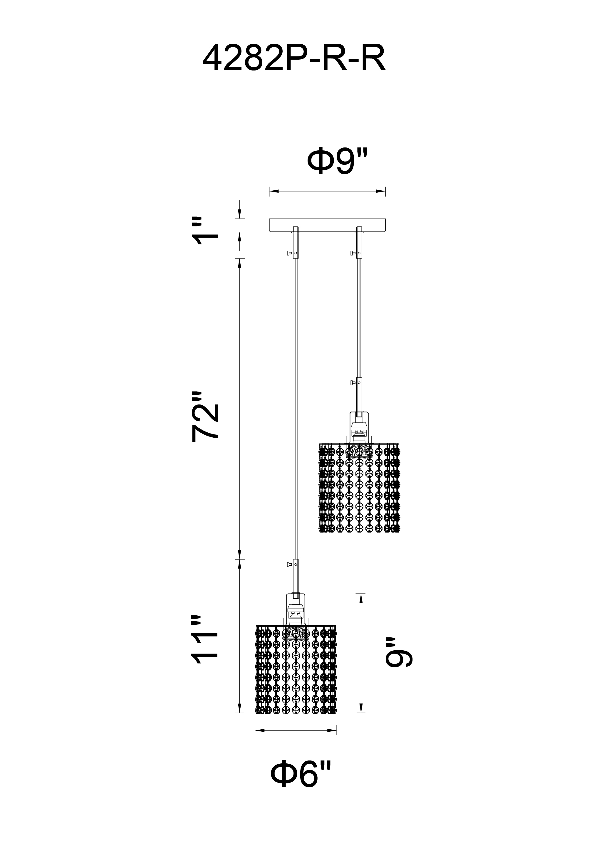 CWI Lighting Glitz 2 Light Down Mini Pendant With Chrome Finish Model: 4282P-R-S CLEAR CRYSTAL Line Drawing