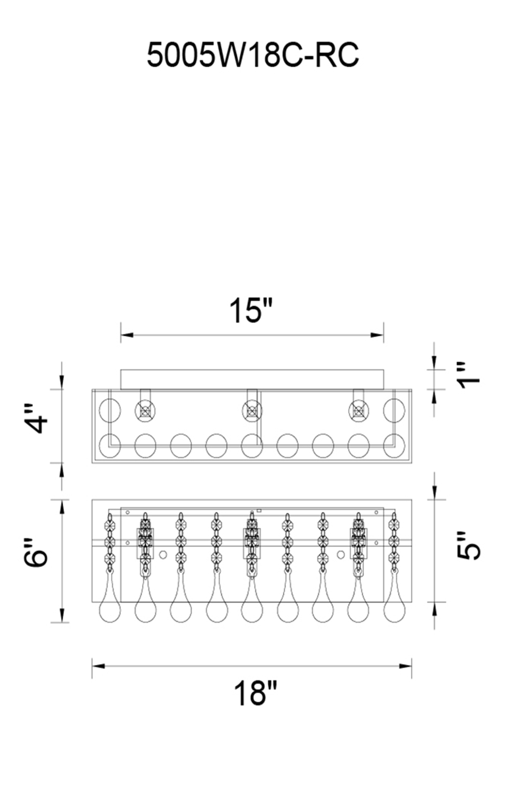 CWI Lighting Water Drop 3 Light Vanity Light With Chrome Finish Model: 5005W18C-RC (S) Line Drawing