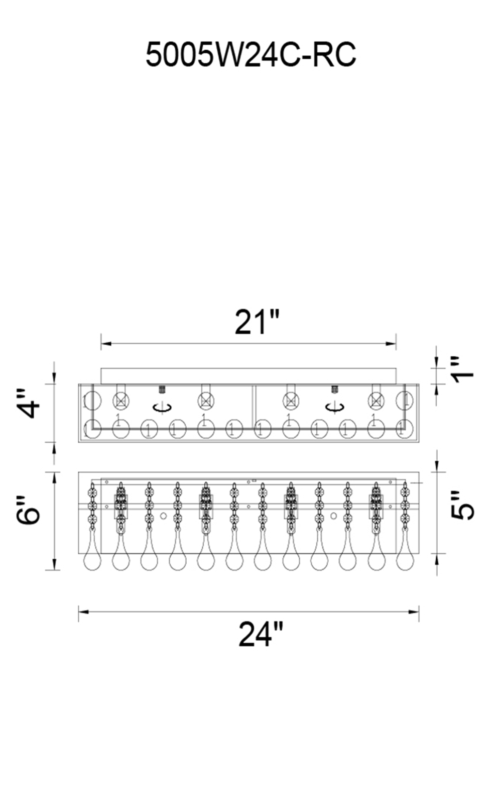 CWI Lighting Water Drop 4 Light Vanity Light With Chrome Finish Model: 5005W24C-RC (W) Line Drawing