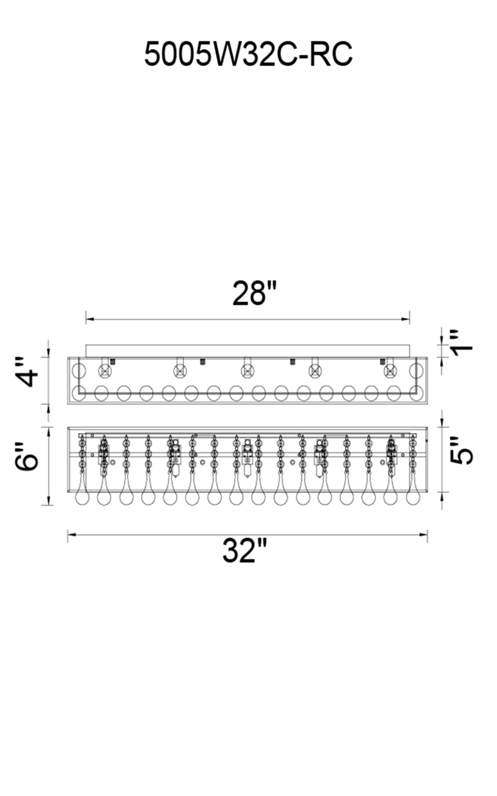 CWI Lighting Water Drop 5 Light Vanity Light With Chrome Finish Model: 5005W32C-RC (S) Line Drawing