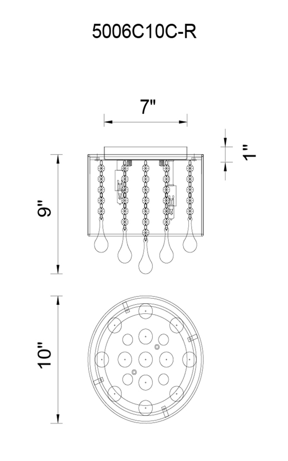 CWI Lighting Water Drop 4 Light Drum Shade Flush Mount With Chrome Model: 5006C10C-R (W) Line Drawing