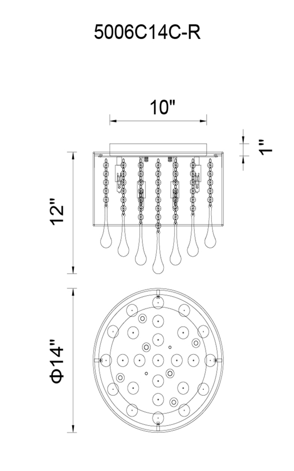 CWI Lighting Water Drop 6 Light Drum Shade Flush Mount With Chrome Model: 5006C14C-R (S) Line Drawing