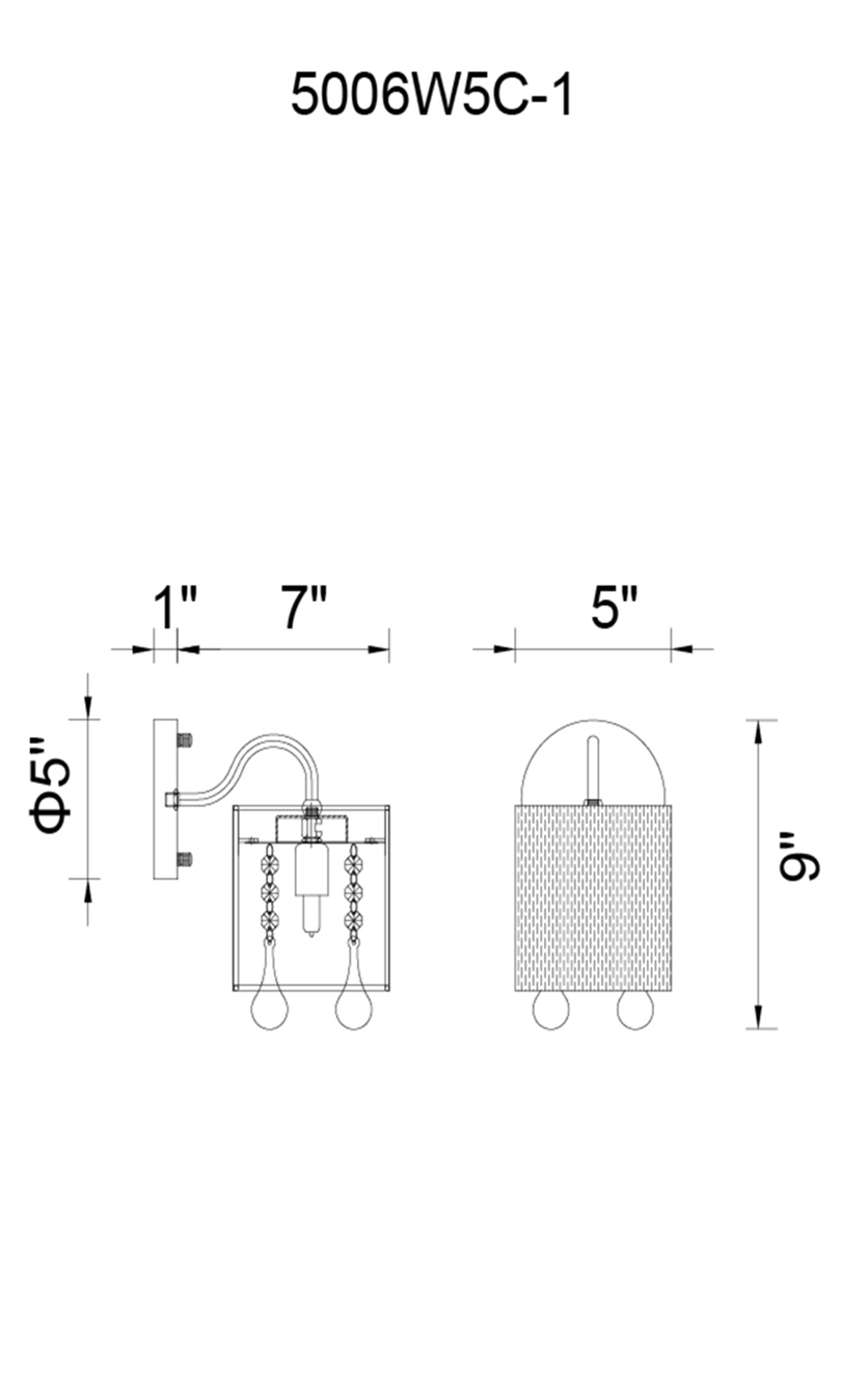 CWI Lighting Water Drop 1 Light Bathroom Sconce With Chrome Finish Model: 5006W5C-1 (B) Line Drawing