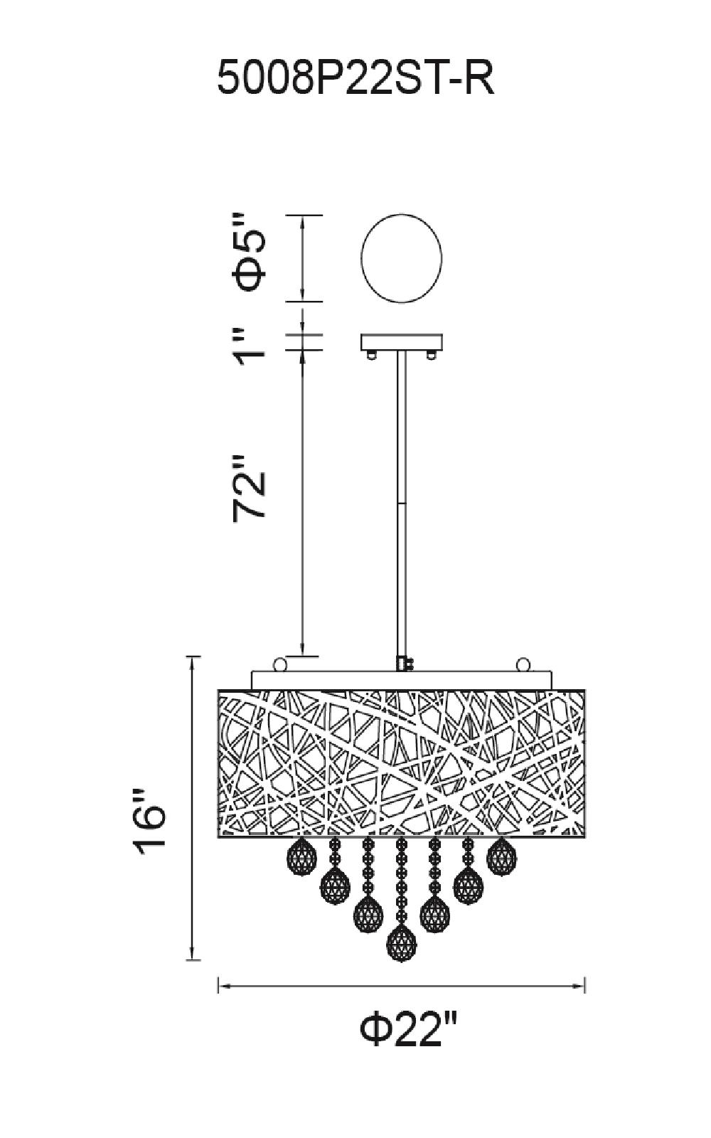 CWI Lighting Eternity 9 Light Drum Shade Chandelier With Chrome Model: 5008P22ST-R Line Drawing