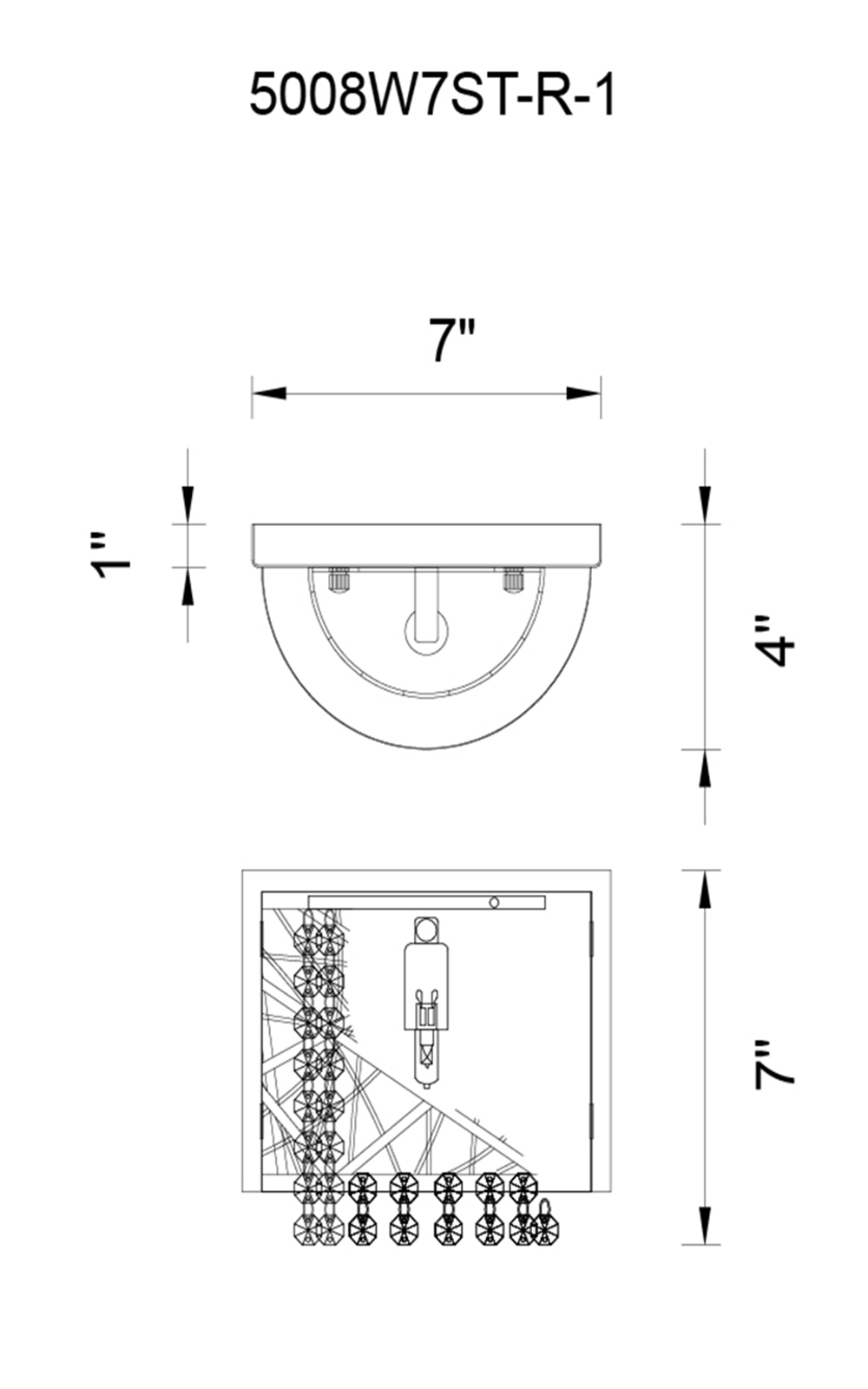 CWI Lighting Eternity 1 Light Bathroom Sconce With Chrome Finish Model: 5008W7ST-R-1 Line Drawing