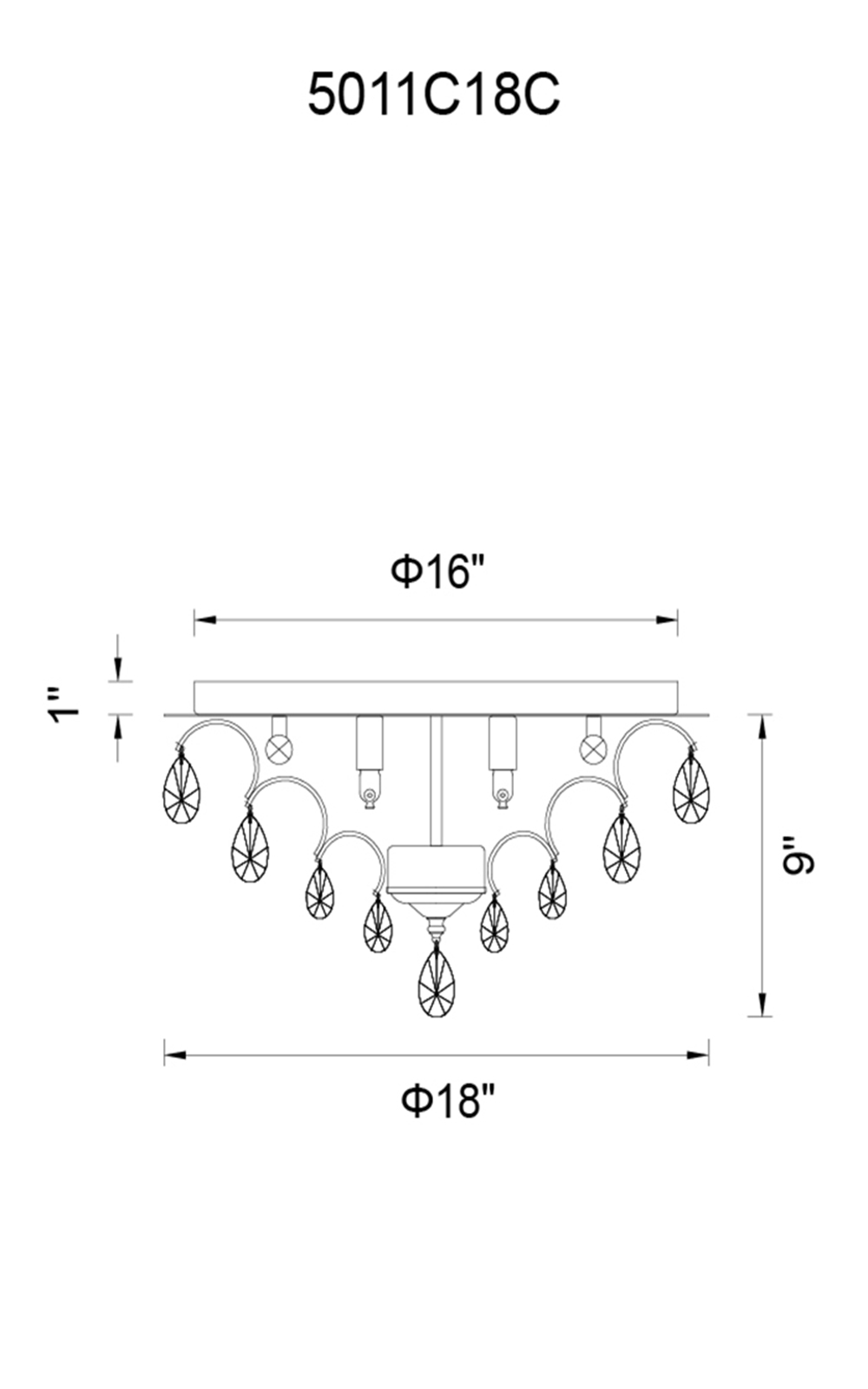 CWI Lighting Charismatic 8 Light Flush Mount With Chrome Finish Model: 5011C18C (CLEAR) Line Drawing