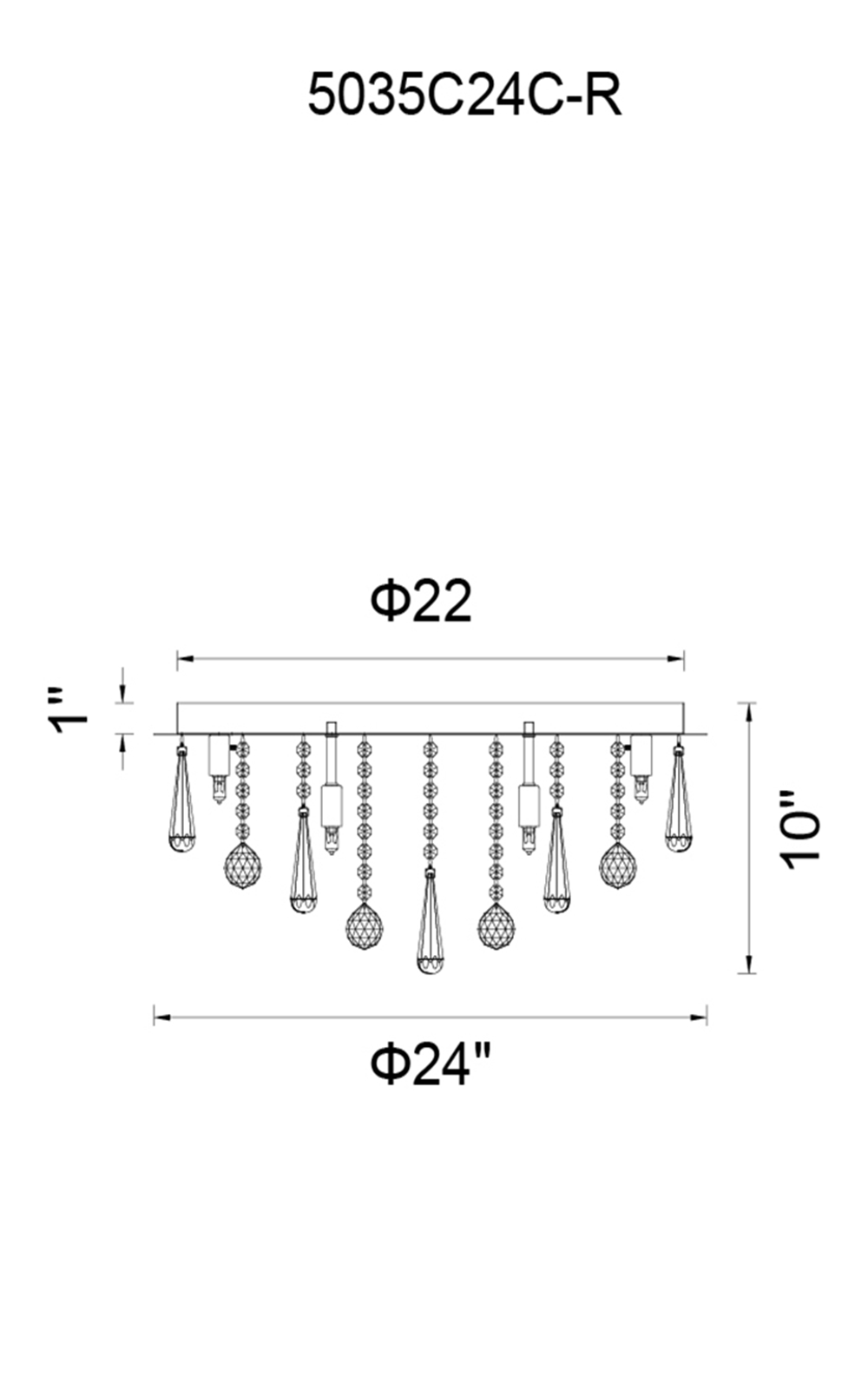 CWI Lighting Brianna 12 Light Flush Mount With Chrome Finish Model: 5035C24C-R Line Drawing