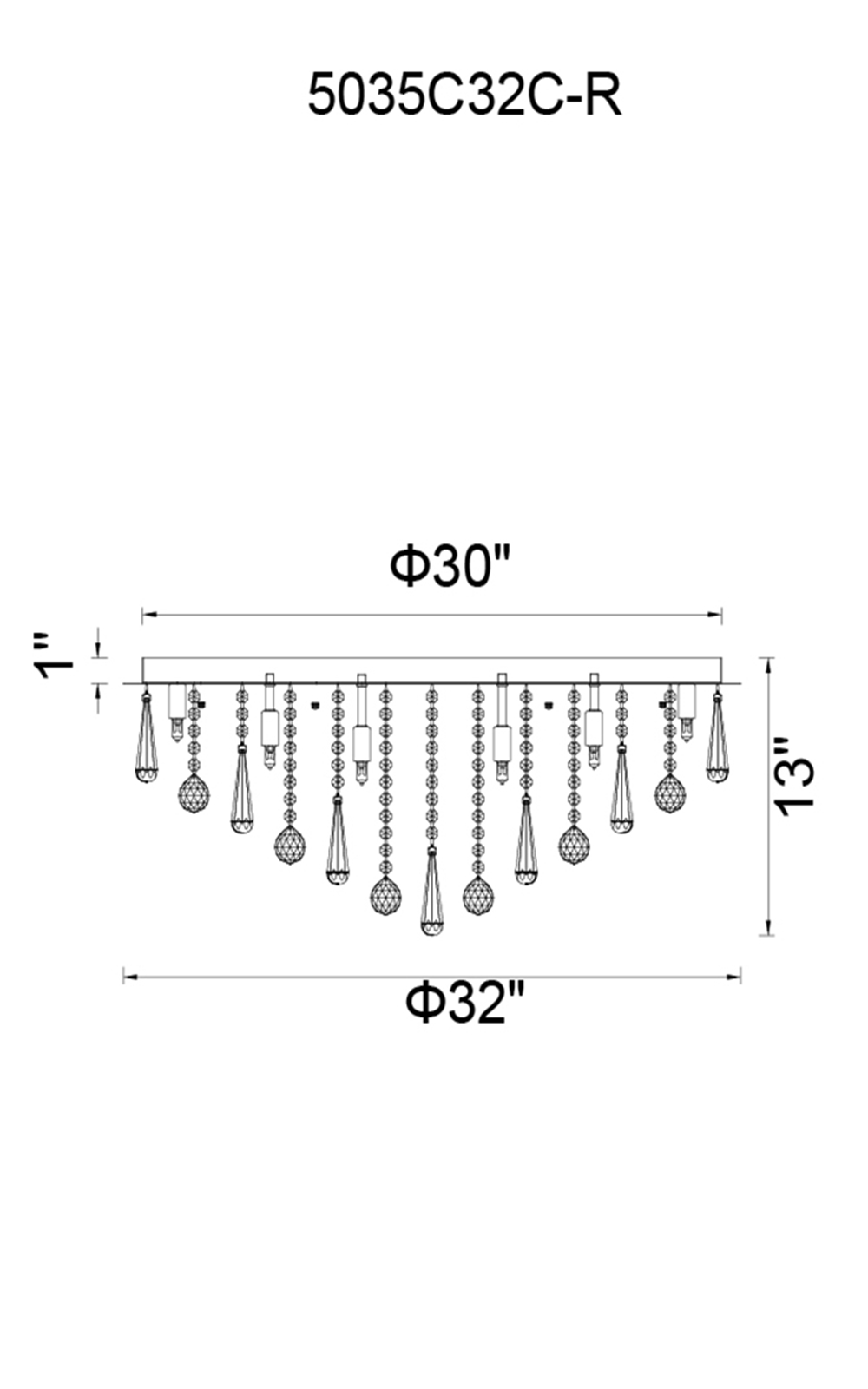 CWI Lighting Brianna 16 Light Flush Mount With Chrome Finish Model: 5035C32C-R Line Drawing