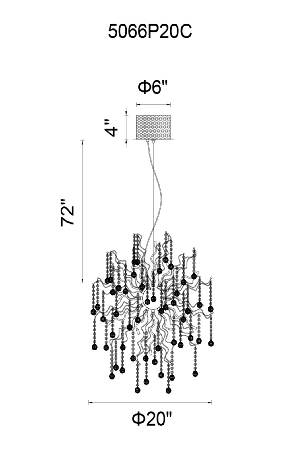 CWI Lighting Cherry Blossom 15 Light Chandelier With Chrome Finish Model: 5066P20C Line Drawing